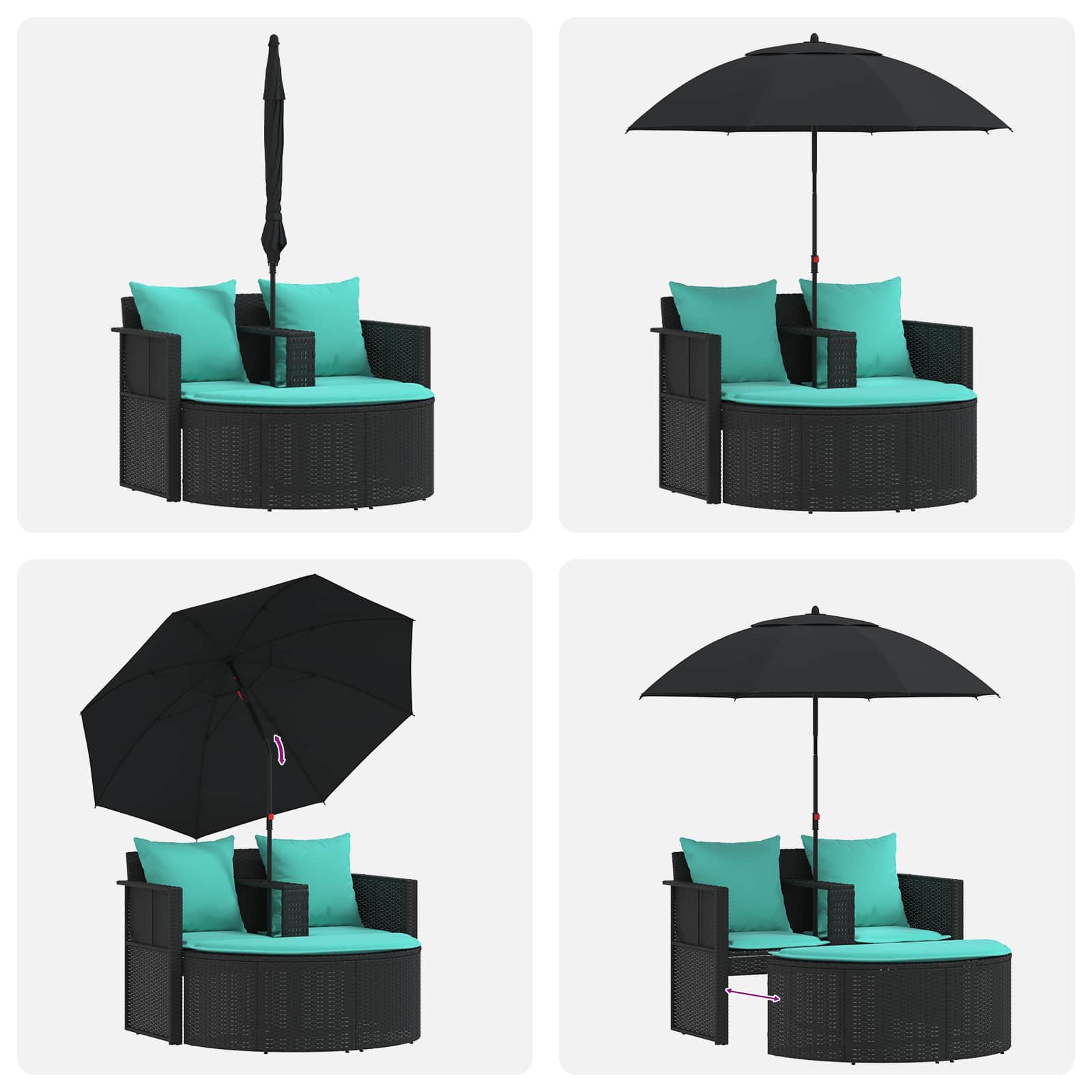 Sodo sofa su pagalve 8 pcs Juoda ir turkio poliratanas