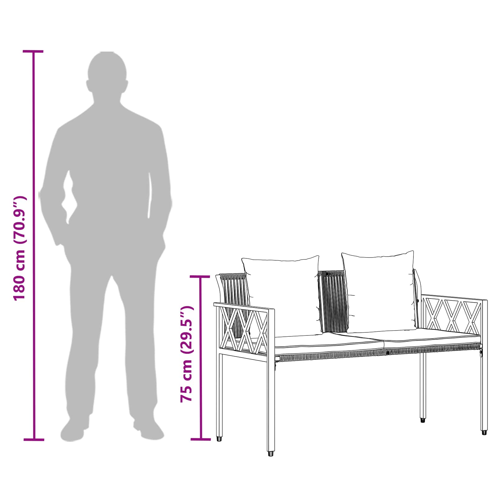 Lauko suoleliai 2 -Seater 116 x 56 x 75 cm poliratanas