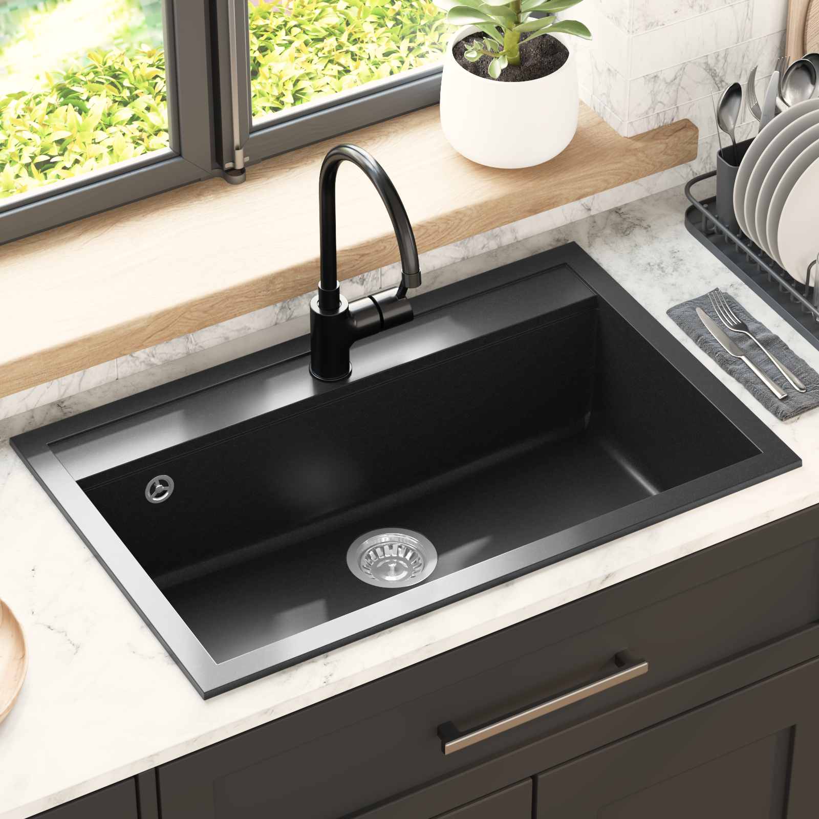 Kriauklė Juoda 795 x 505 mm Granitas