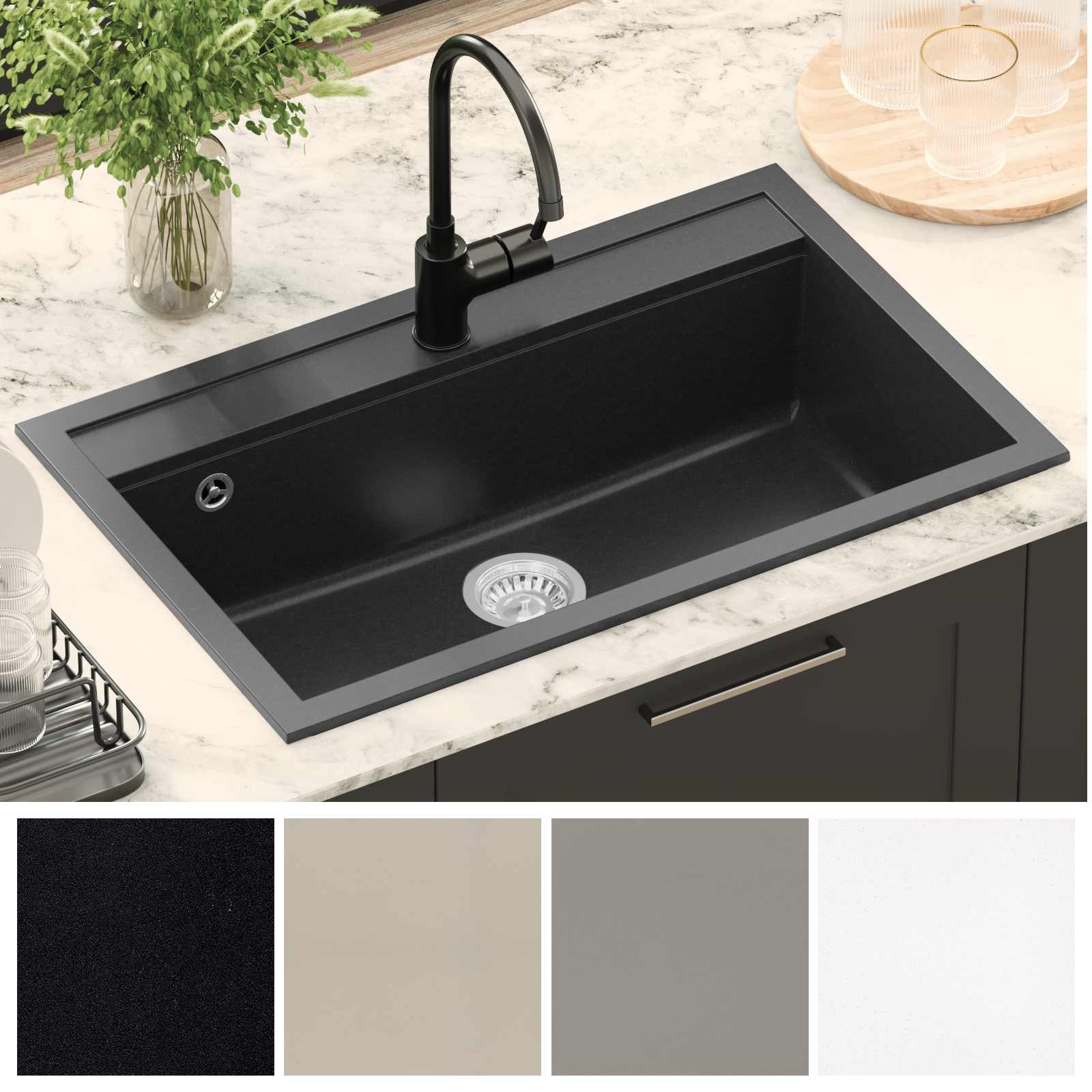 Kriauklė Juoda 795 x 505 mm Granitas