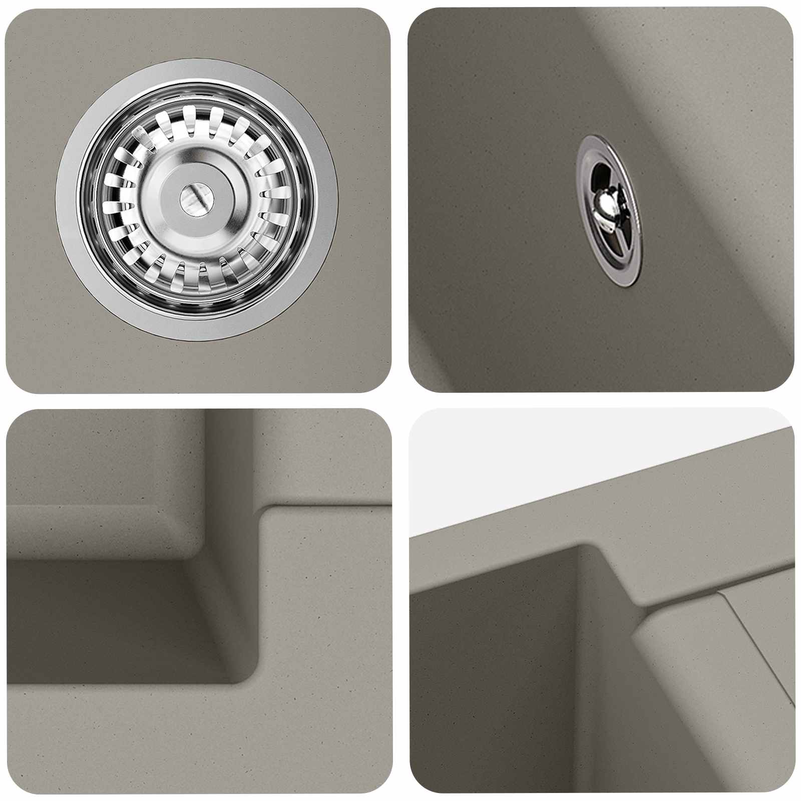 Izlietne Pelēka 780 x 500 mm 80% Kvarcs un 20% Sveķi
