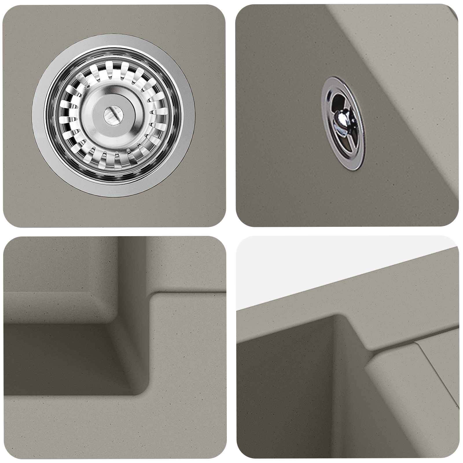 Izlietne Pelēka 780 x 500 mm 80% Kvarcs un 20% Sveķi