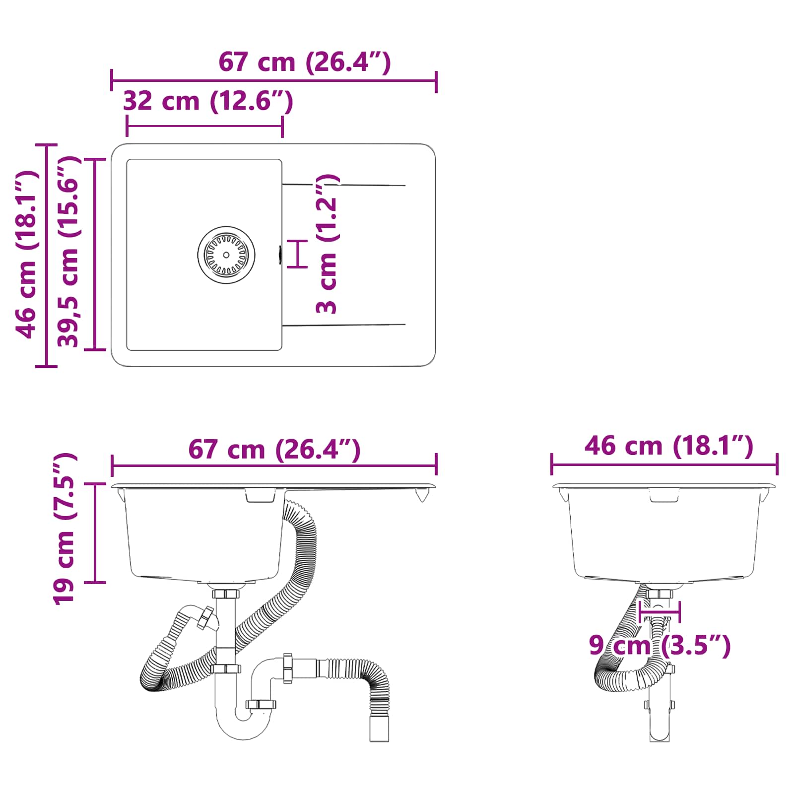 Kriauklė Pilka 670 x 460 mm 80% Kvarcas ir 20% Derva