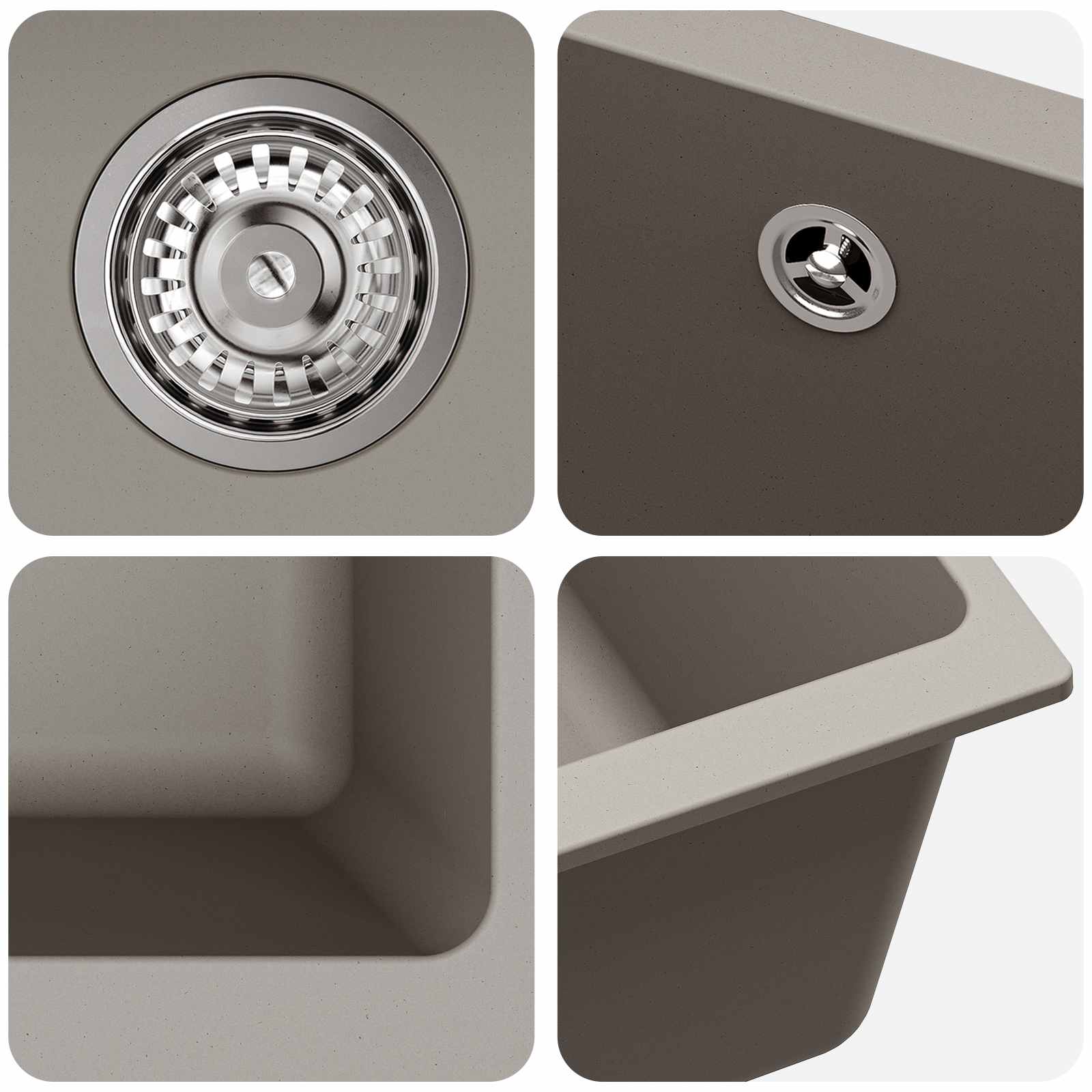 Kriauklė Pilka 430 x 460 mm 80% Kvarcas ir 20% Derva