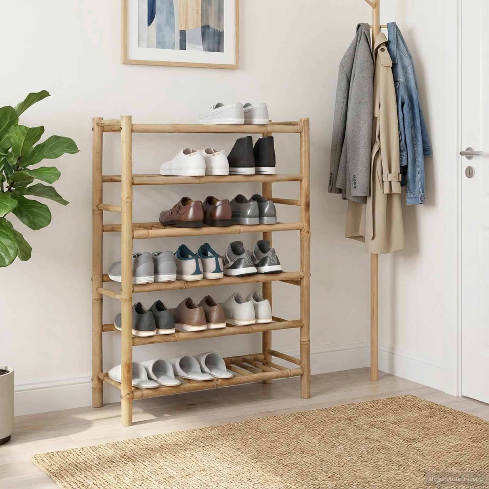 Apavu statīvs ar plauktu Dabīgs 68 x 28 x 96 cm Bambuss