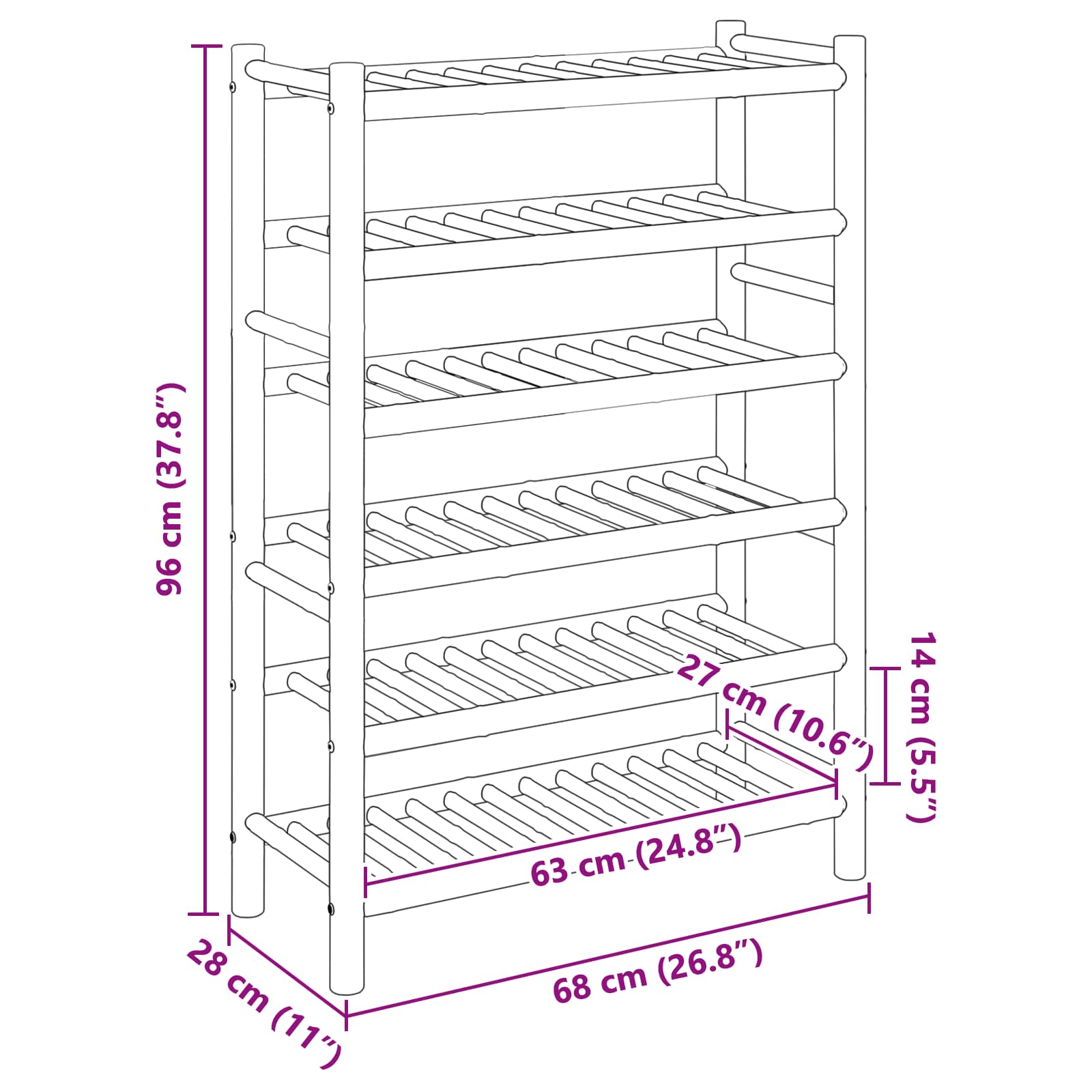 Apavu statīvs ar plauktu Dabīgs 68 x 28 x 96 cm Bambuss