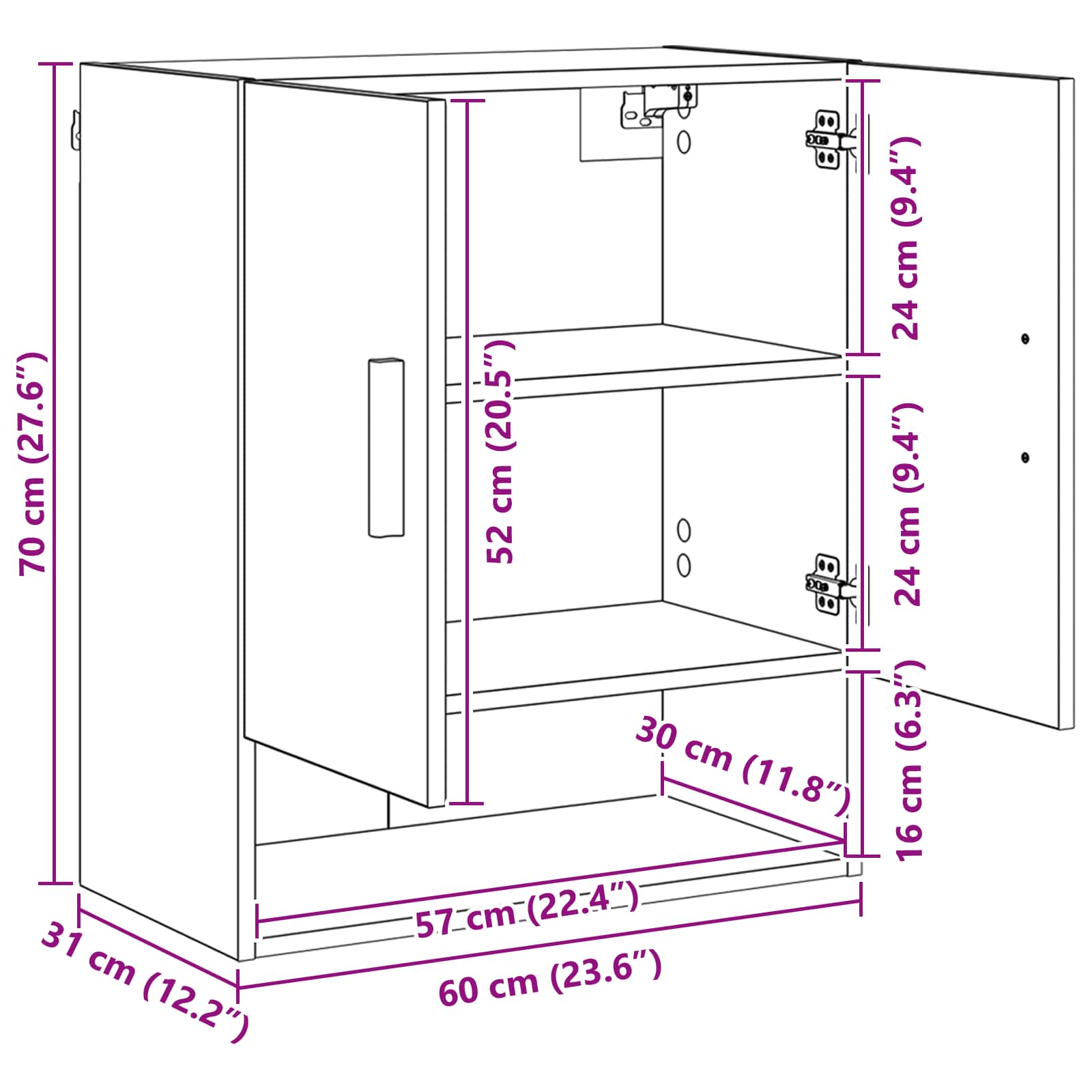 Wall cabinet Black oak 60 x 31 x 70 cm