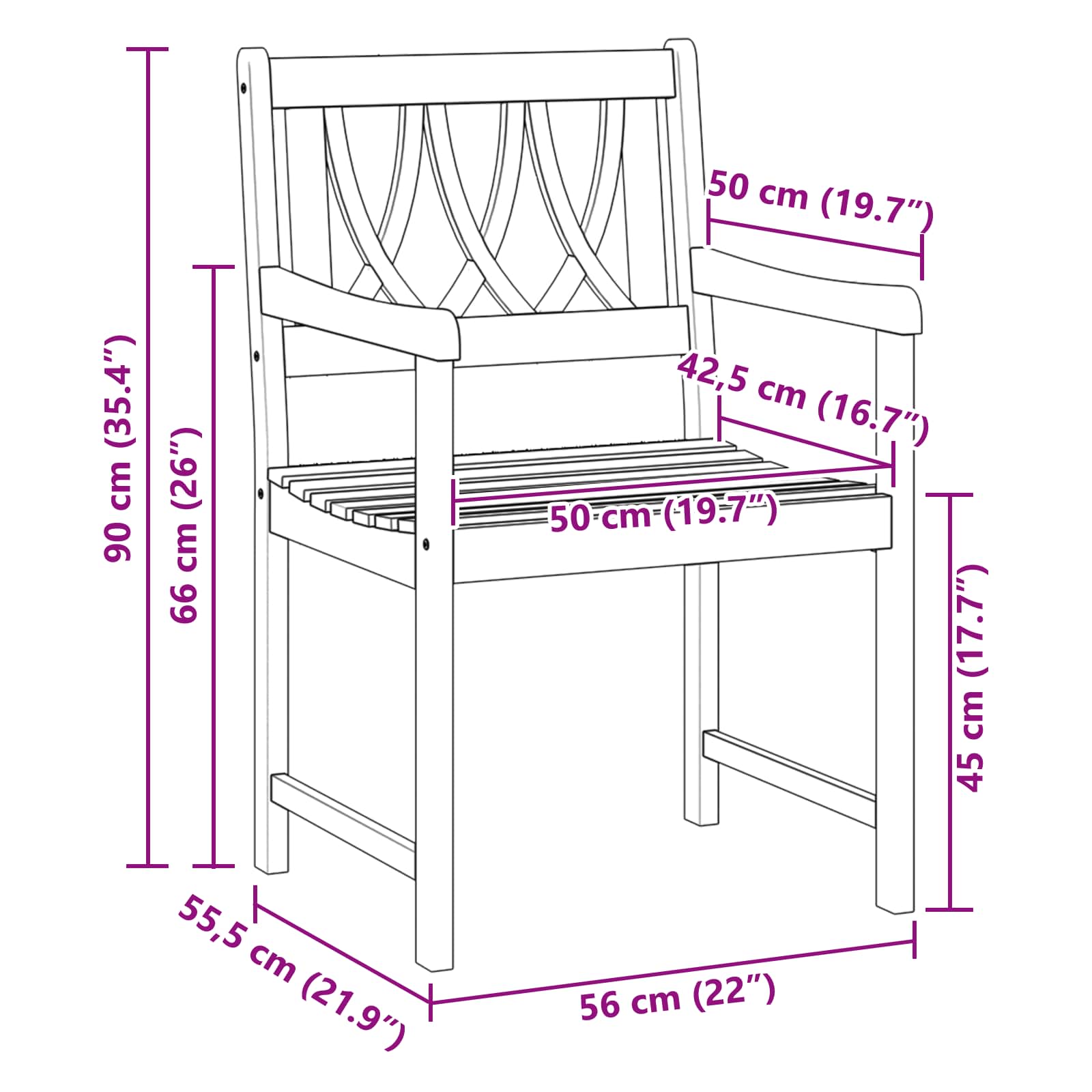 Lauko suolas 2 pcs Natūrali 56 x 55,5 x 90 cm
