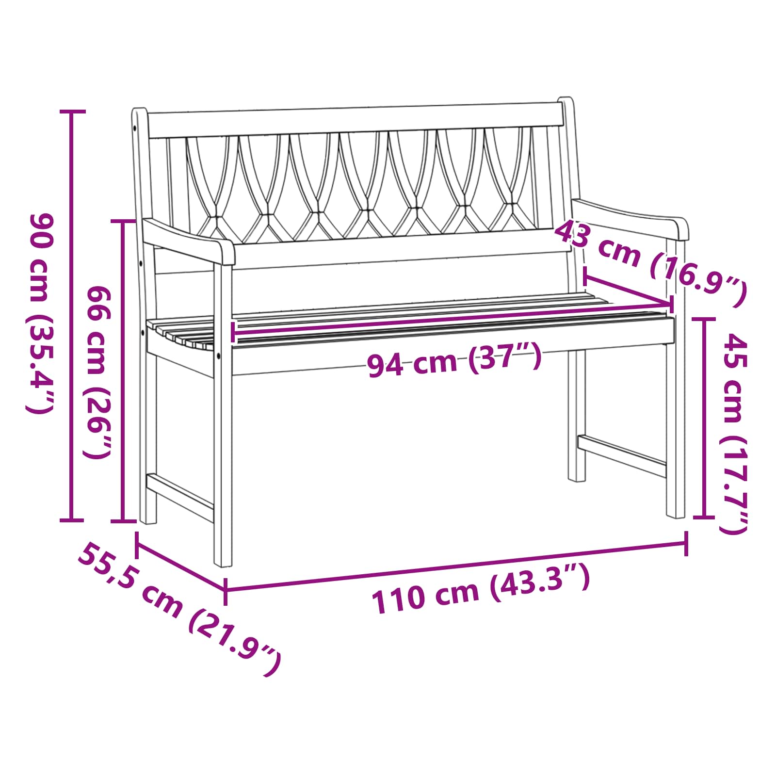 Lauko suolas Natūrali 110 x 55,5 x 90 cm