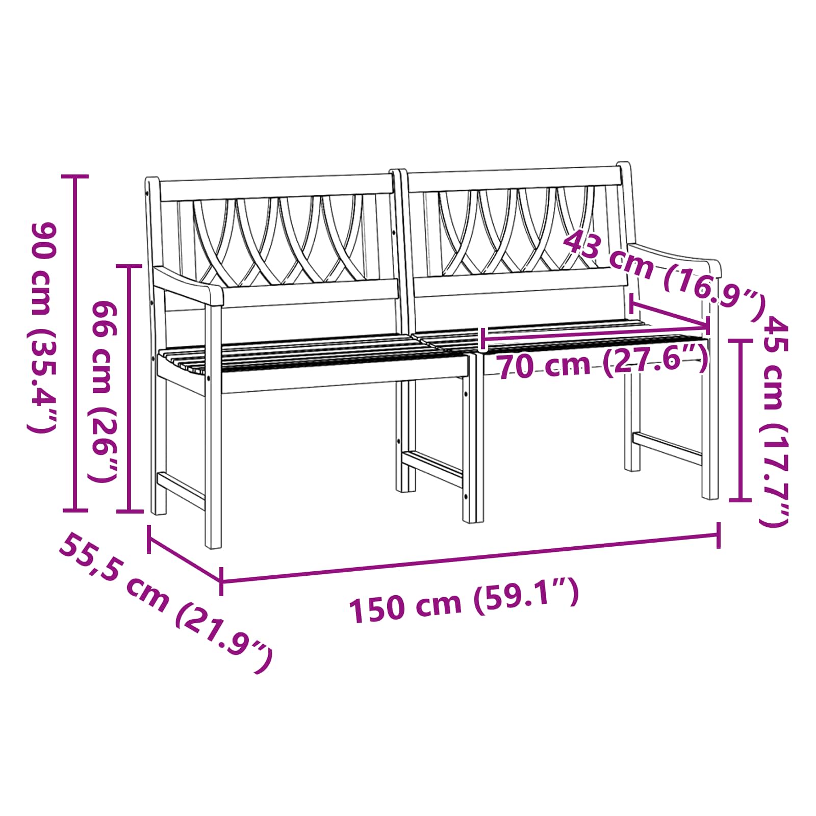 Lauko suolas Natūrali 150 x 55,5 x 90 cm