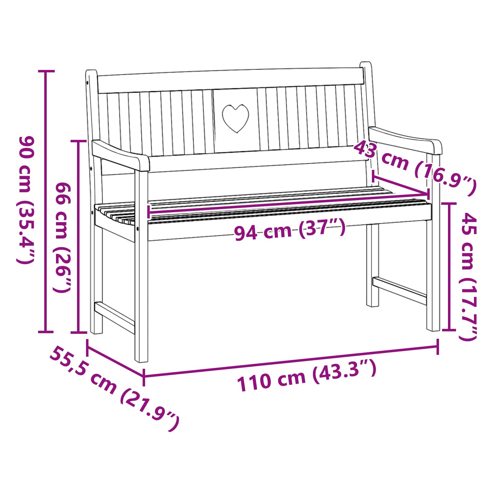 Lauko suolas Natūrali 110 x 55,5 x 90 cm