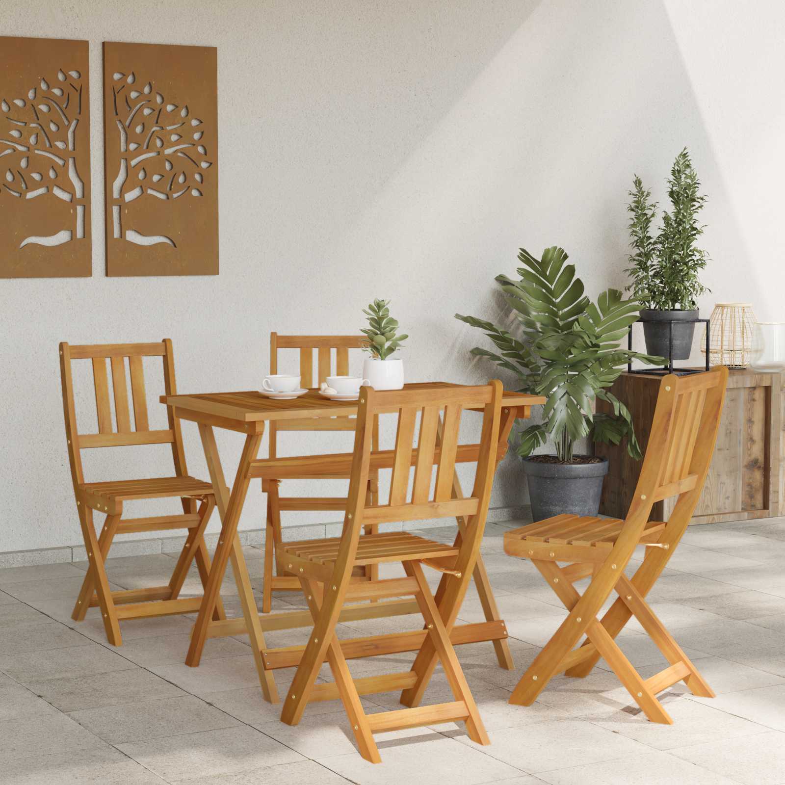 Lauko bistro kėdės su pagalve 4 pcs Natūrali 40 x 42 x 85 cm