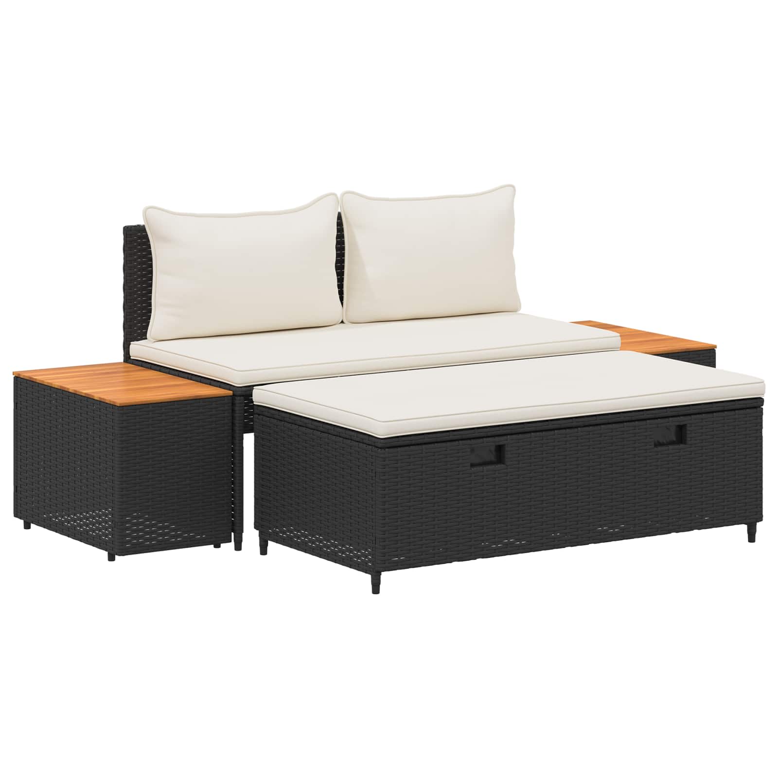 Lauko sofos komplektas su pagalve 4 pcs Juoda ir kreminė balta