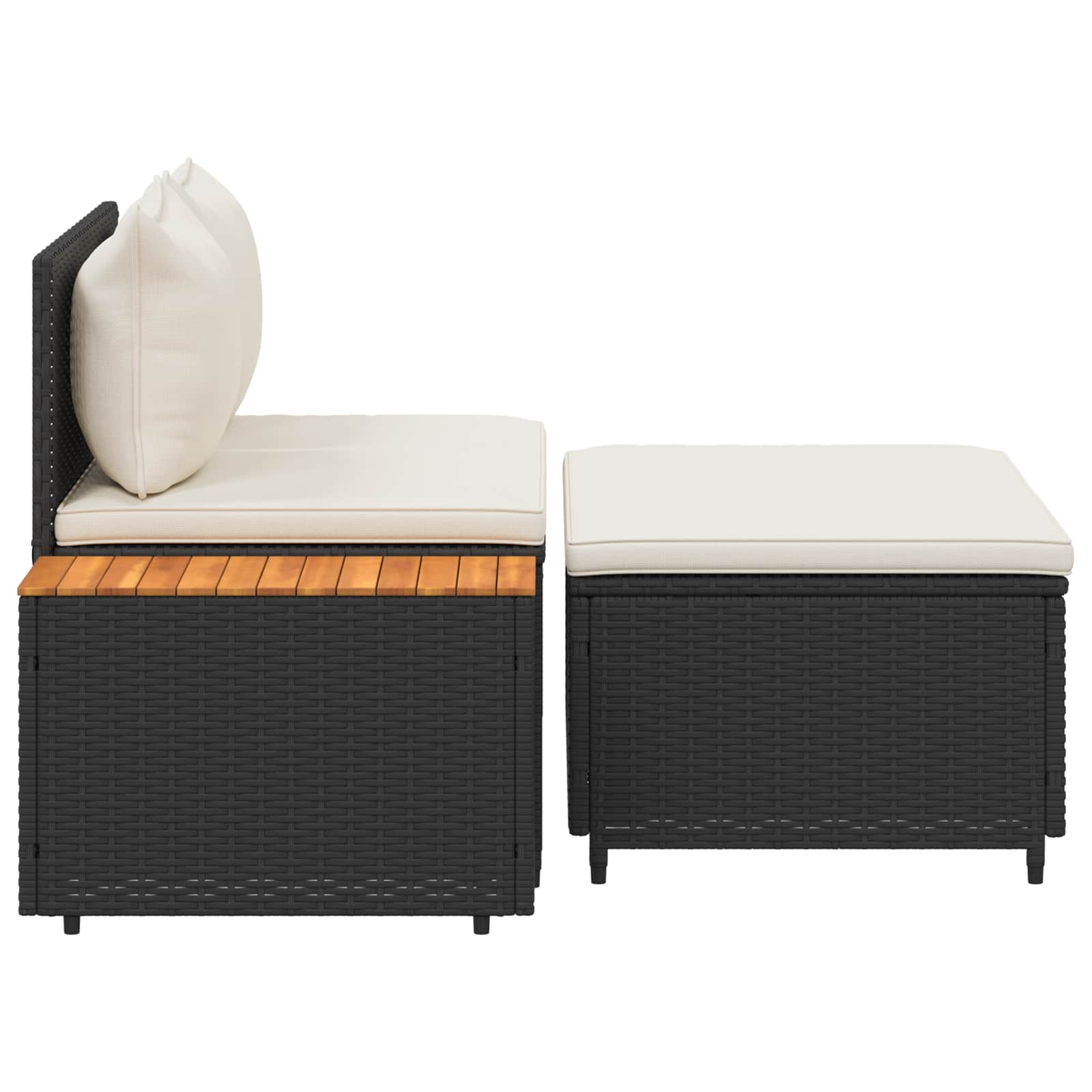 Lauko sofos komplektas su pagalve 4 pcs Juoda ir kreminė balta