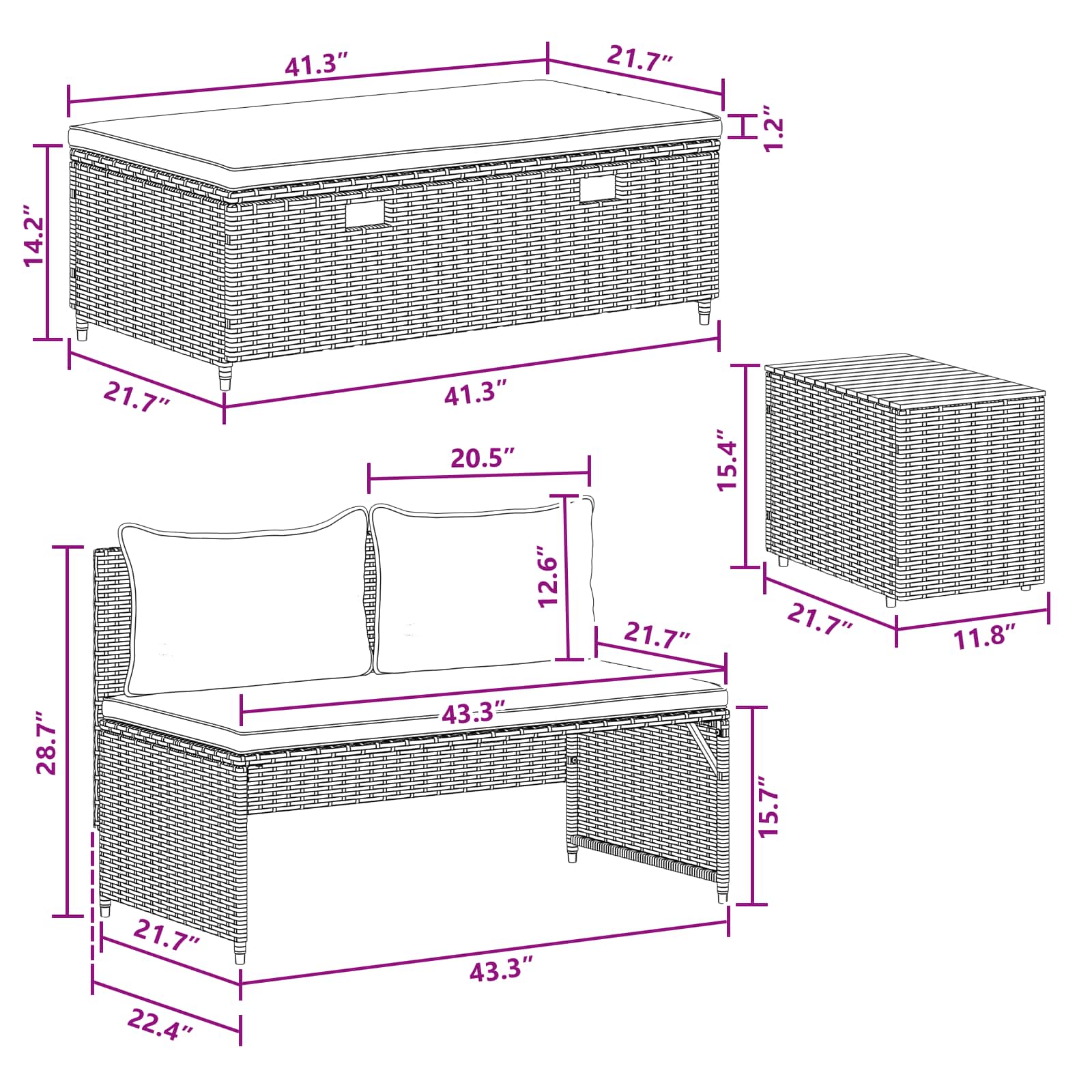 Lauko sofos komplektas 4-Vietų skaičius 4 pcs 55 x 30 x 39 cm