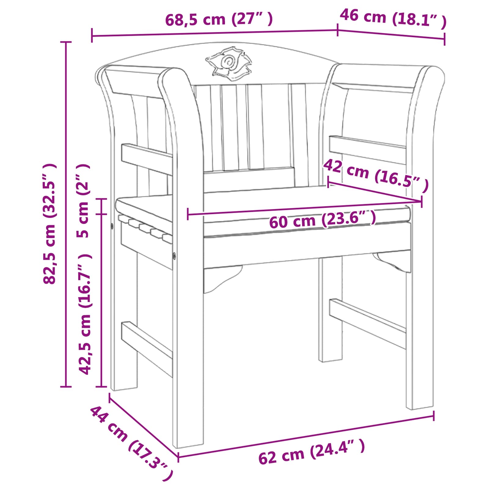 Bench Natural oil finish 68.5 x 46 x 82.5 cm