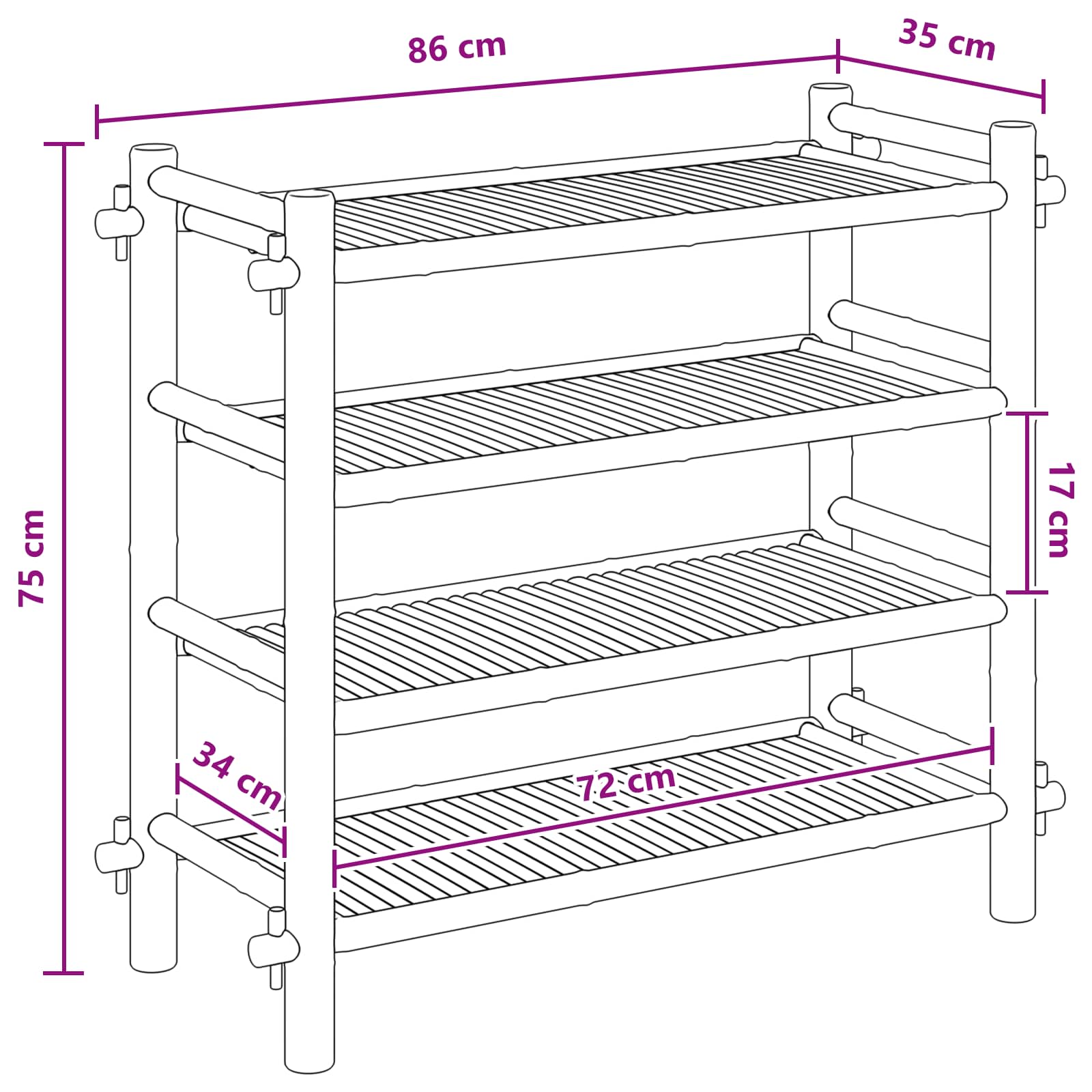 Shoe rack with shelf Natural 4-tier Bamboo