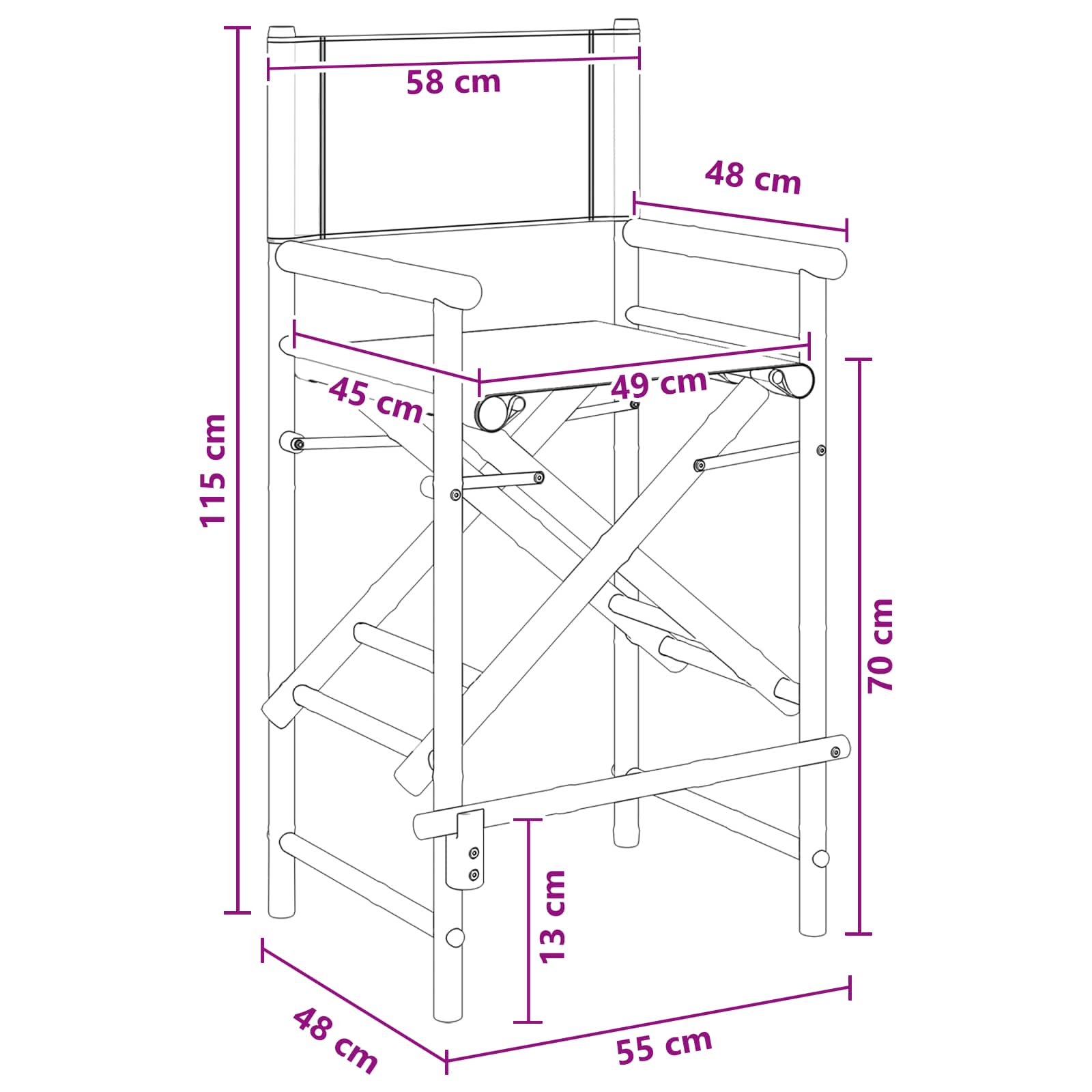 Sulankstoma režisieriaus kėdė 2 pcs Natūrali 58 x 48 x 115 cm