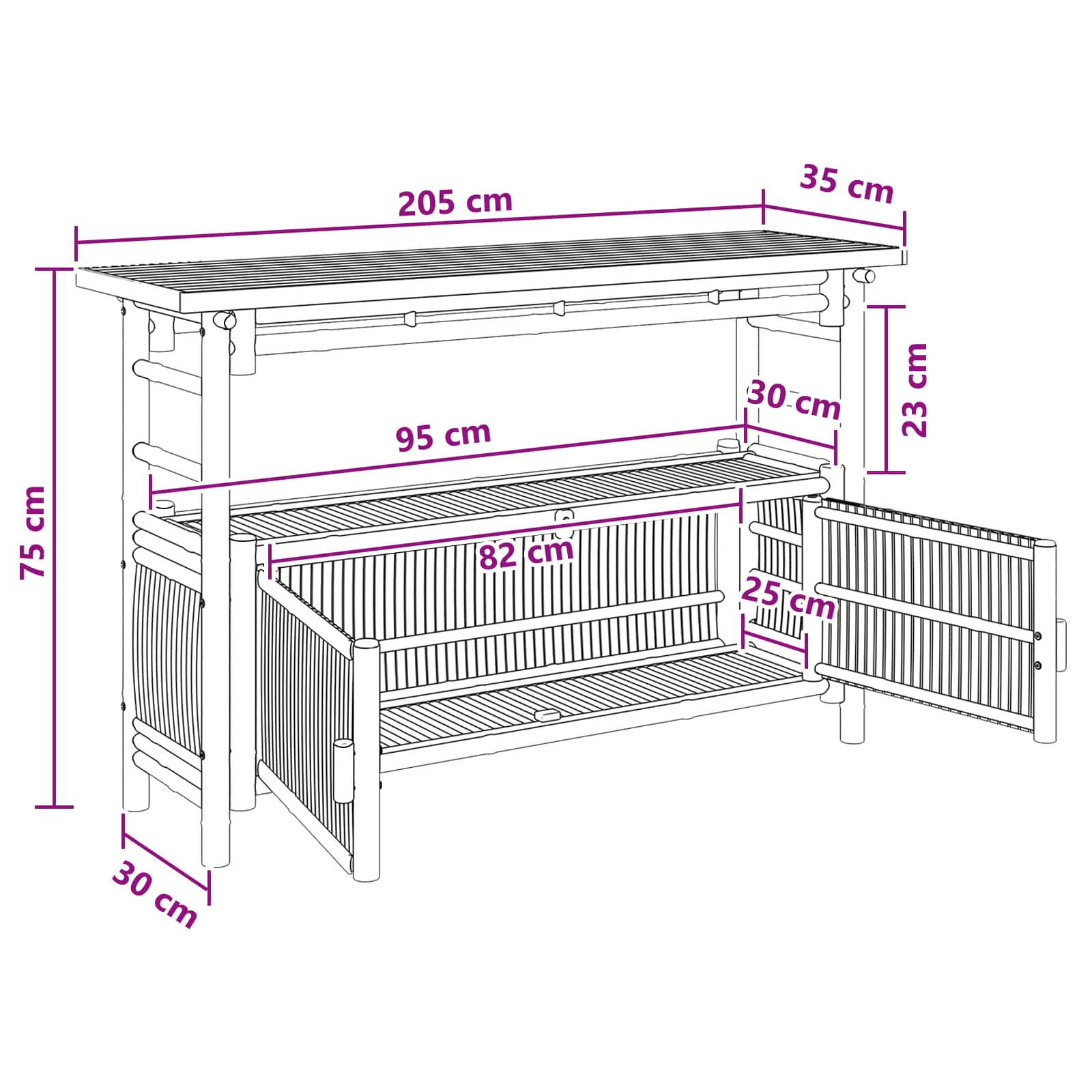 Konsoles galds ar plauktu Dabīga krāsa 110 x 35 x 75 cm Bambuss