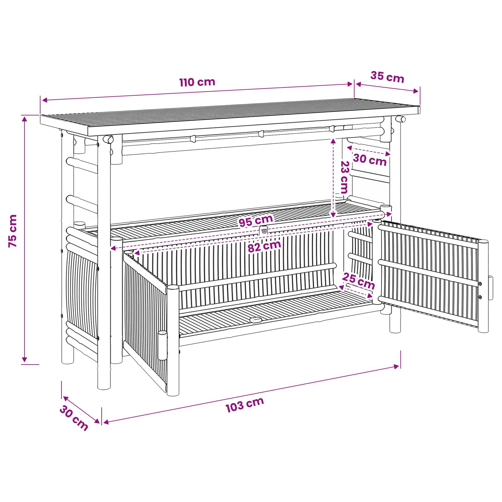 Konsoles galds ar plauktu Dabīga krāsa 110 x 35 x 75 cm Bambuss