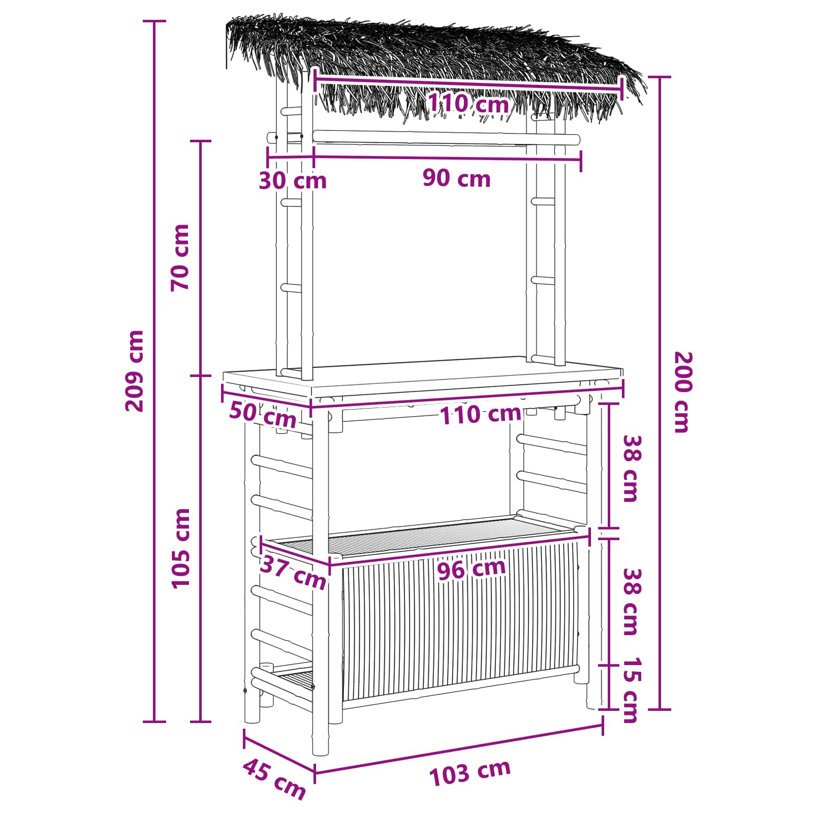 Lauko baro stalas Natūrali 110 x 50 x 209 cm Bambukas