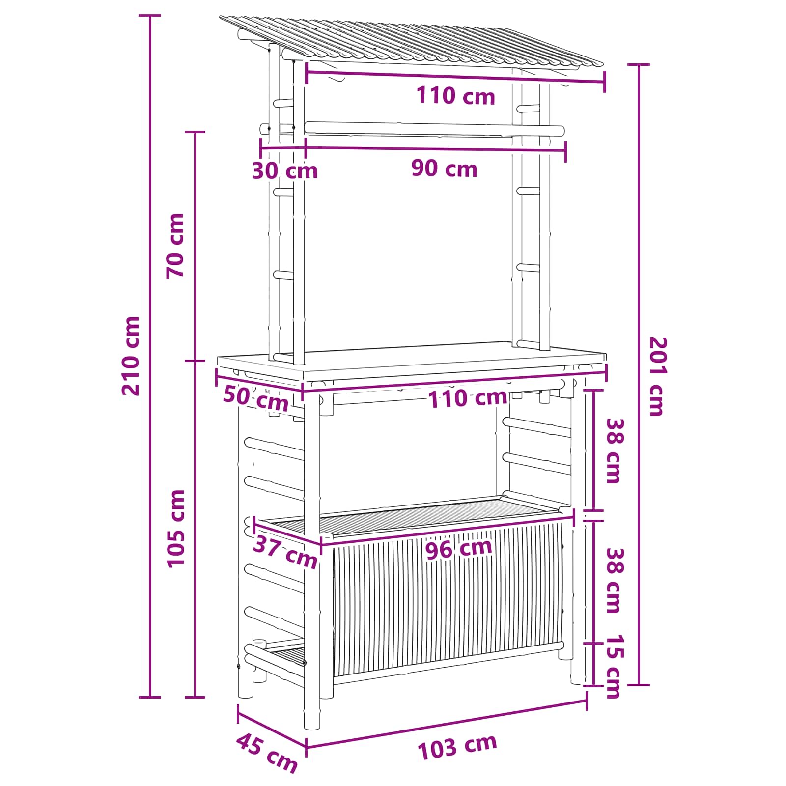 Lauko baro stalas Natūrali 110 x 50 x 210 cm Bambukas