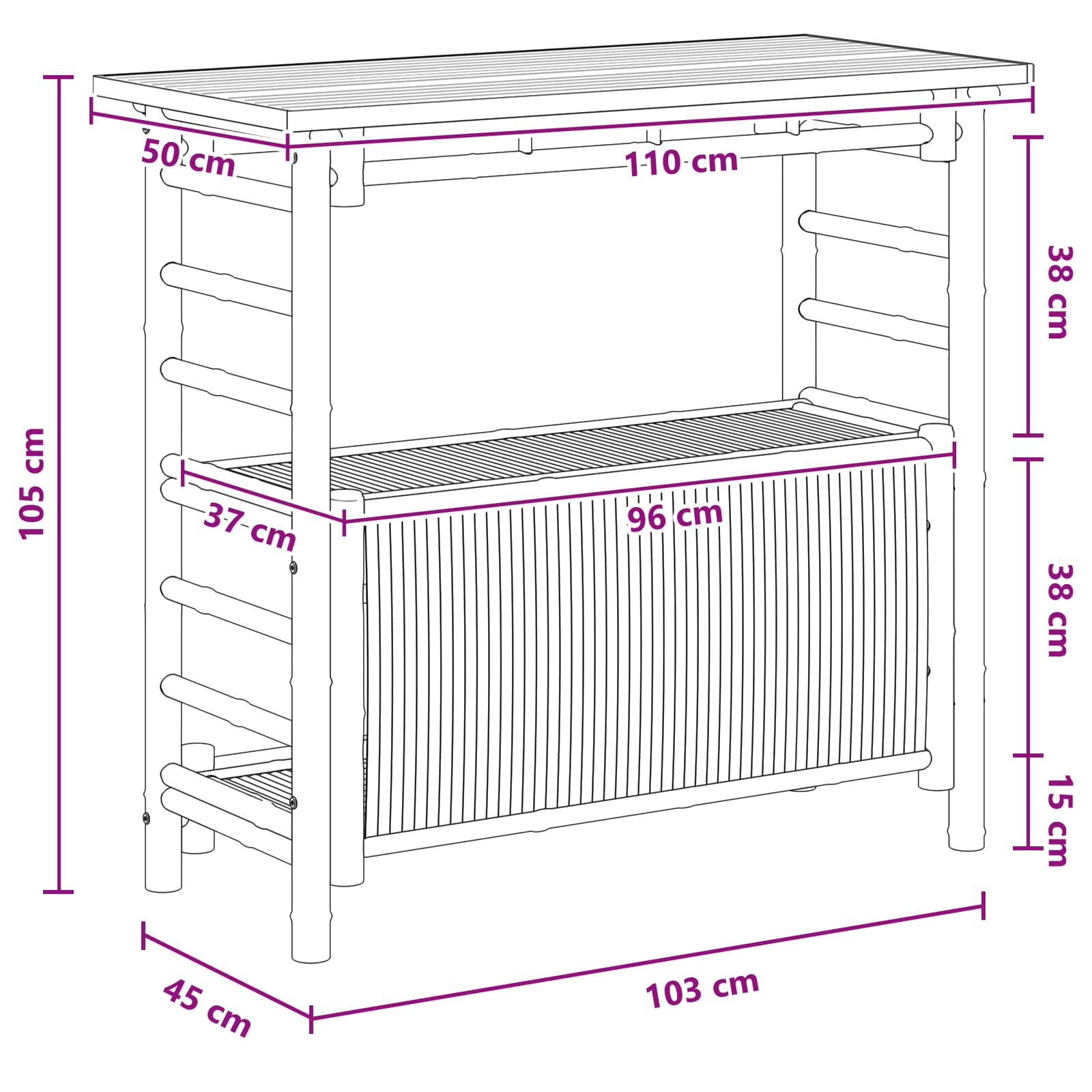 Lauko baro stalas Natūrali 110 x 50 x 105 cm Bambukas
