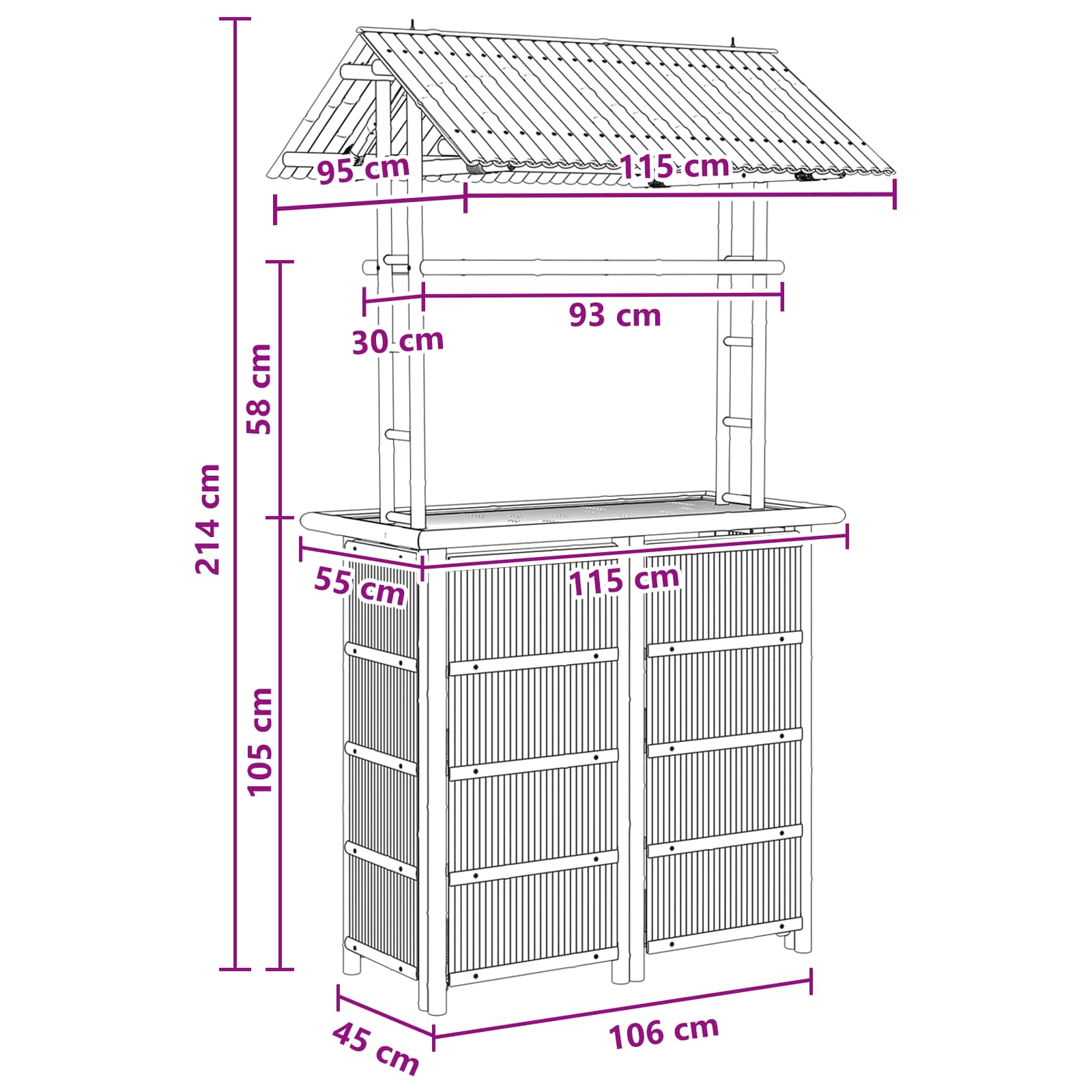 Lauko baro stalas Natūrali 115 x 95 x 214 cm Bambukas