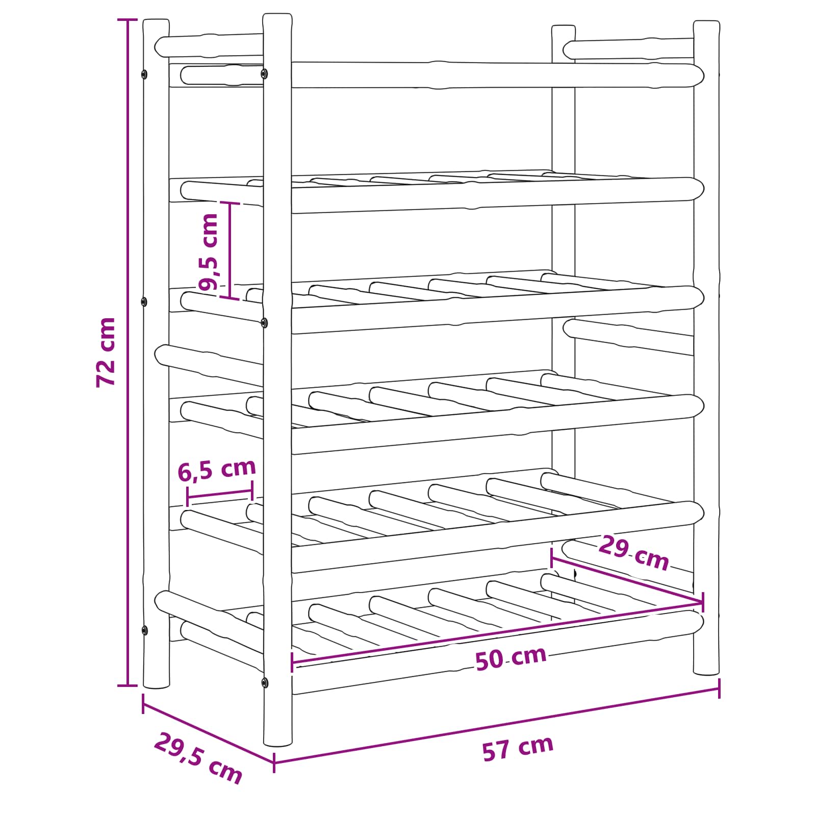 Vīna plaukts dabīgs, 57 x 29,5 x 72 cm, bambuss