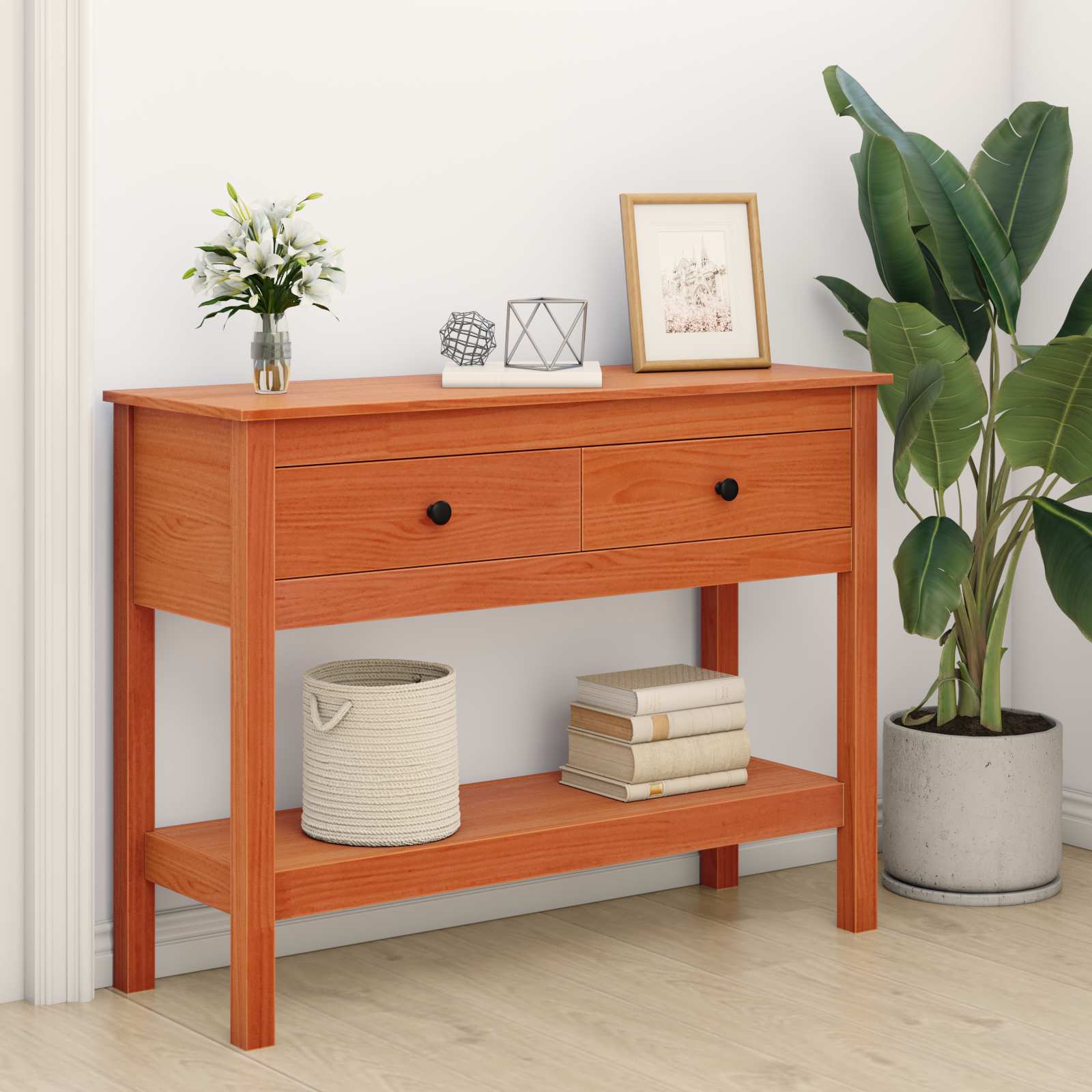 Konsoļgaldiņš ar atvilktnēm Vaska brūns 100 x 35 x 75 cm