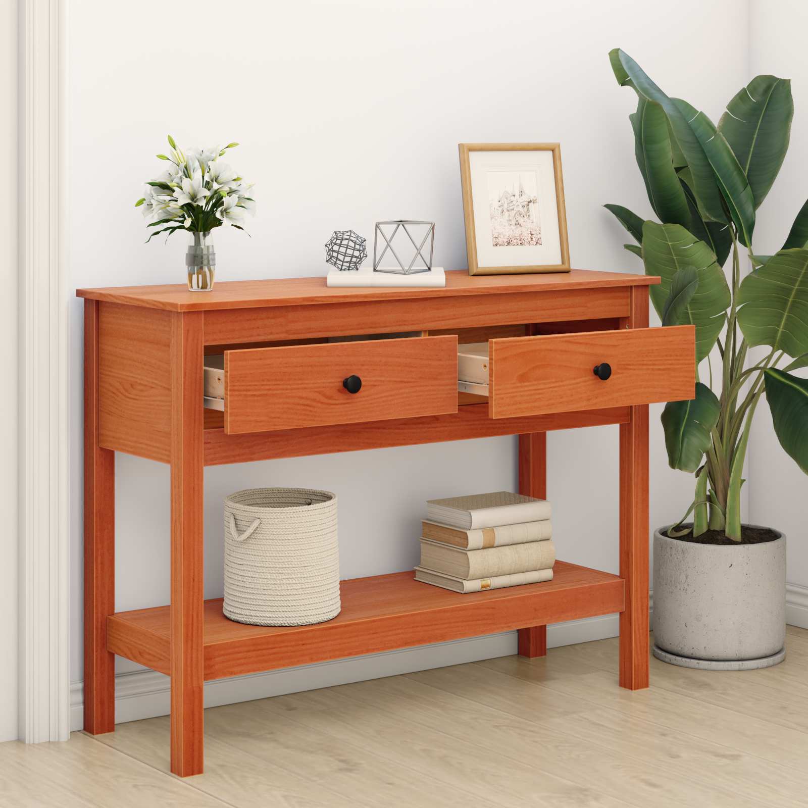 Konsoļgaldiņš ar atvilktnēm Vaska brūns 100 x 35 x 75 cm