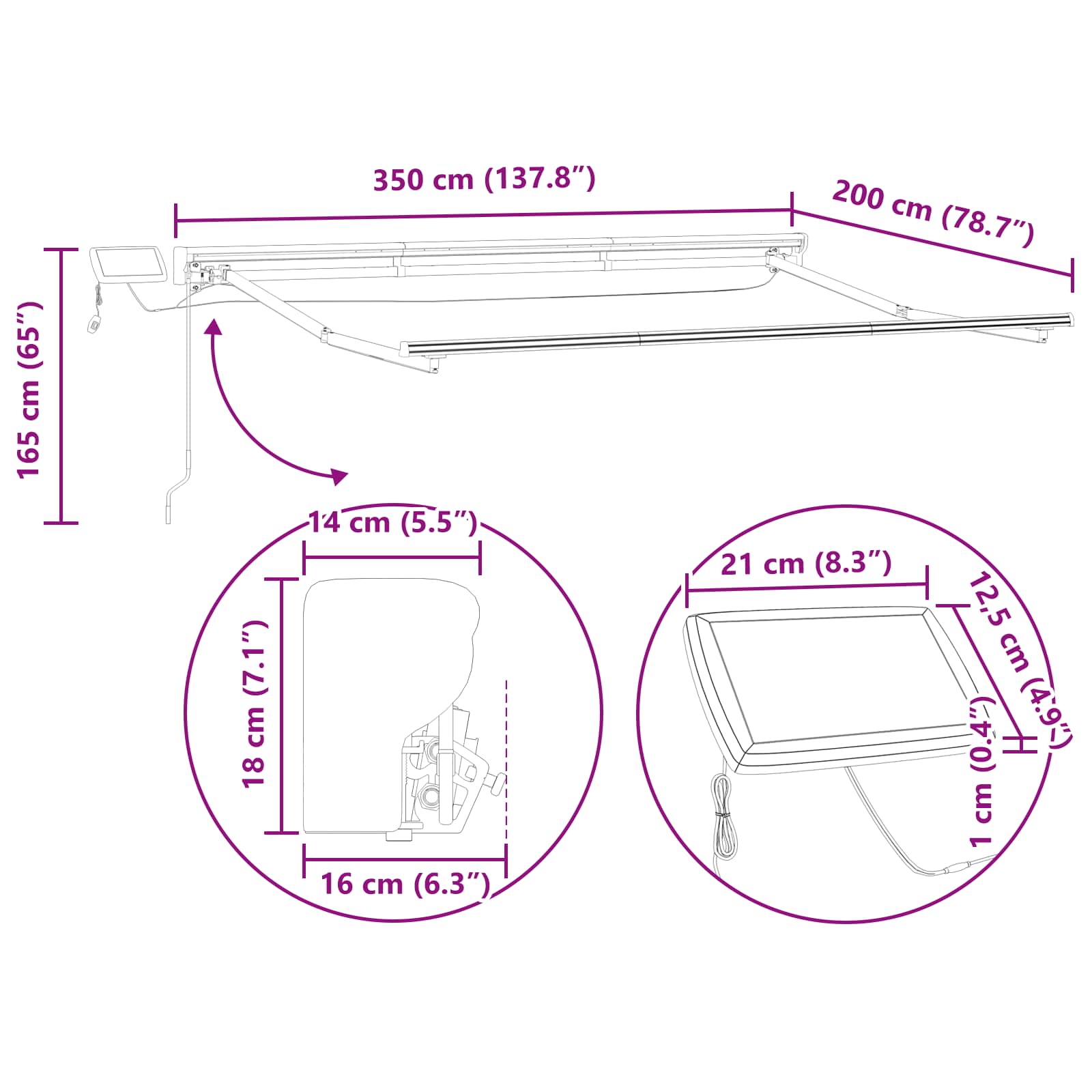 Manuālā markīzes konstrukcija ar LED Antracīts 3,5 x 2 m Alumīnijs