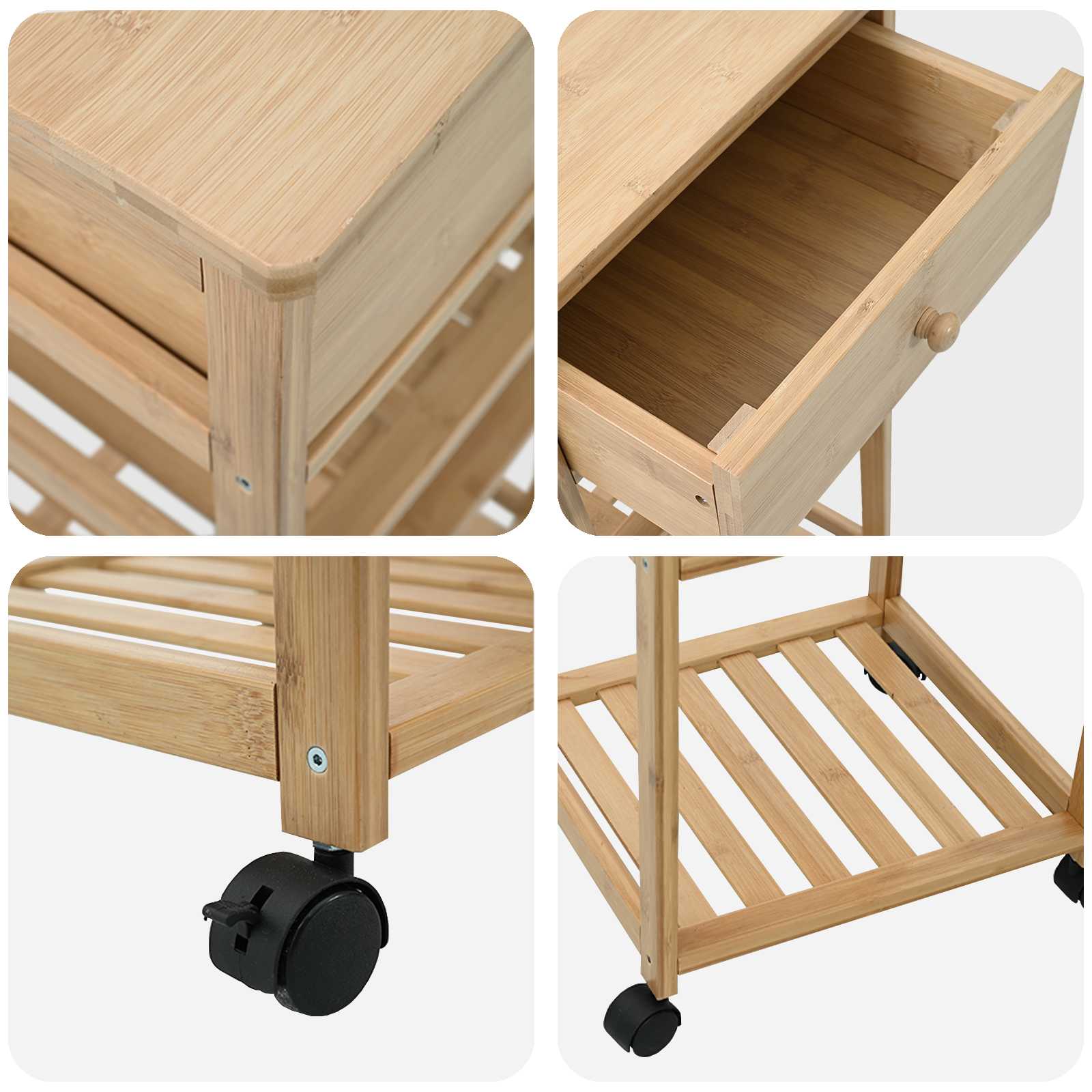 Kitchen Trolley on Wheels Natural 37 x 36 x 80 cm Bamboo