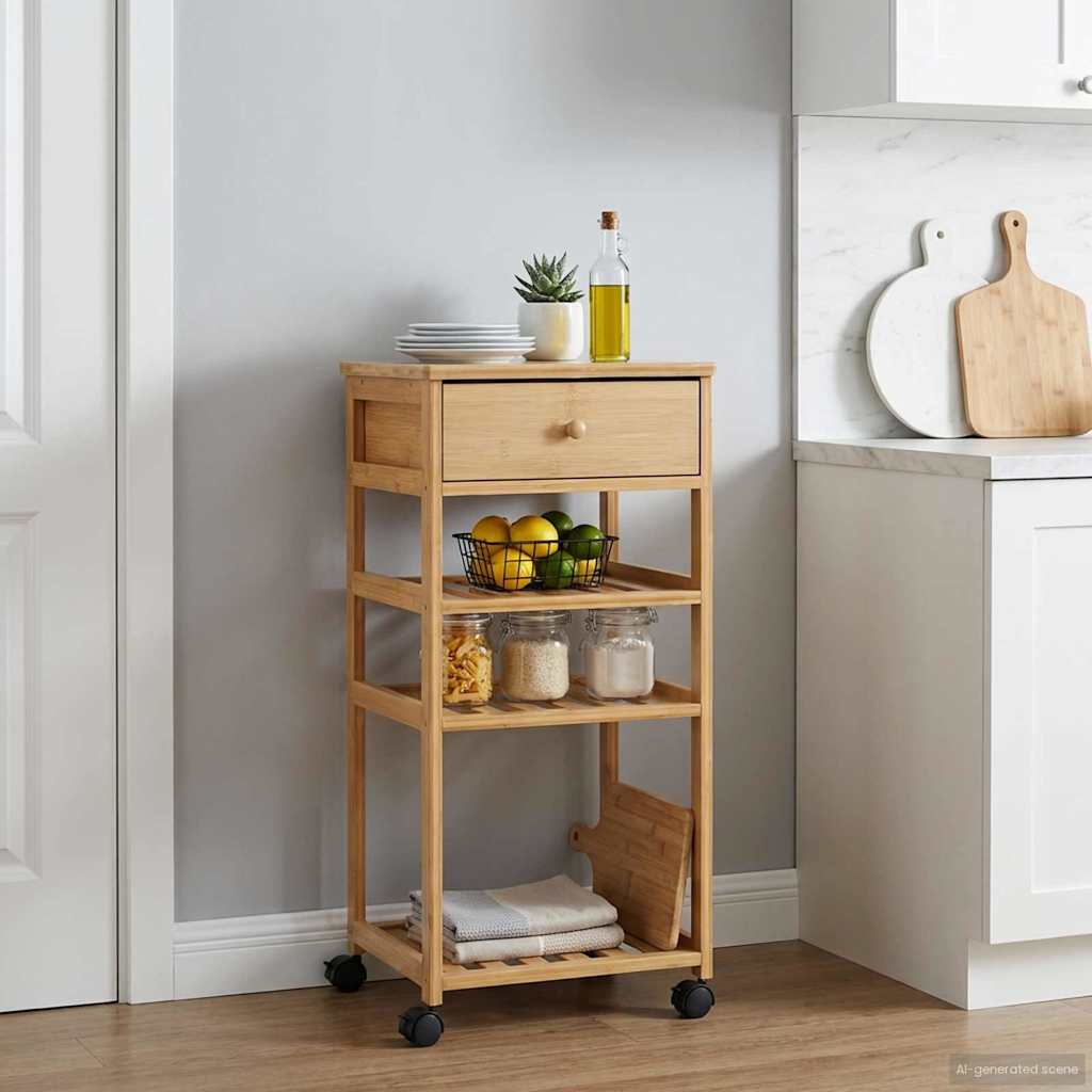 Kitchen Trolley on Wheels Natural 37 x 36 x 80 cm Bamboo