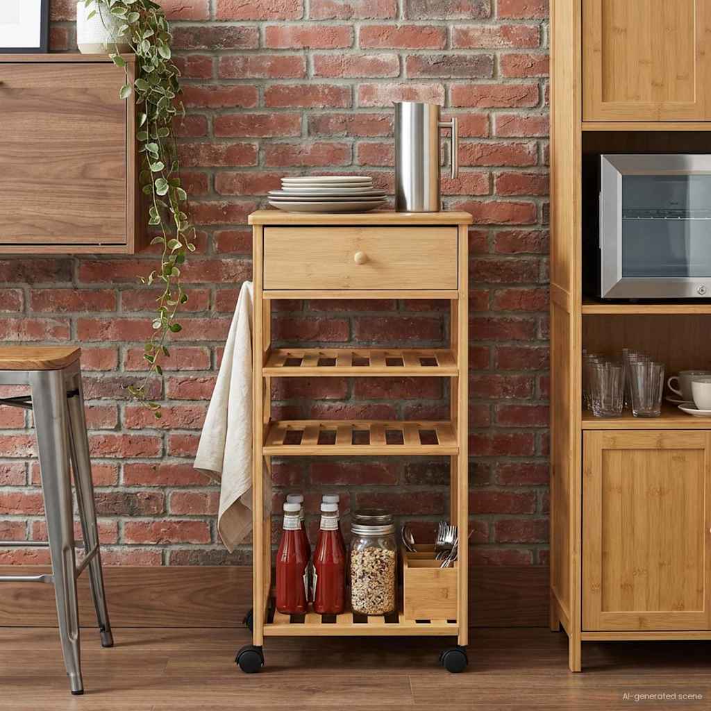 Kitchen Trolley on Wheels Natural 37 x 36 x 80 cm Bamboo