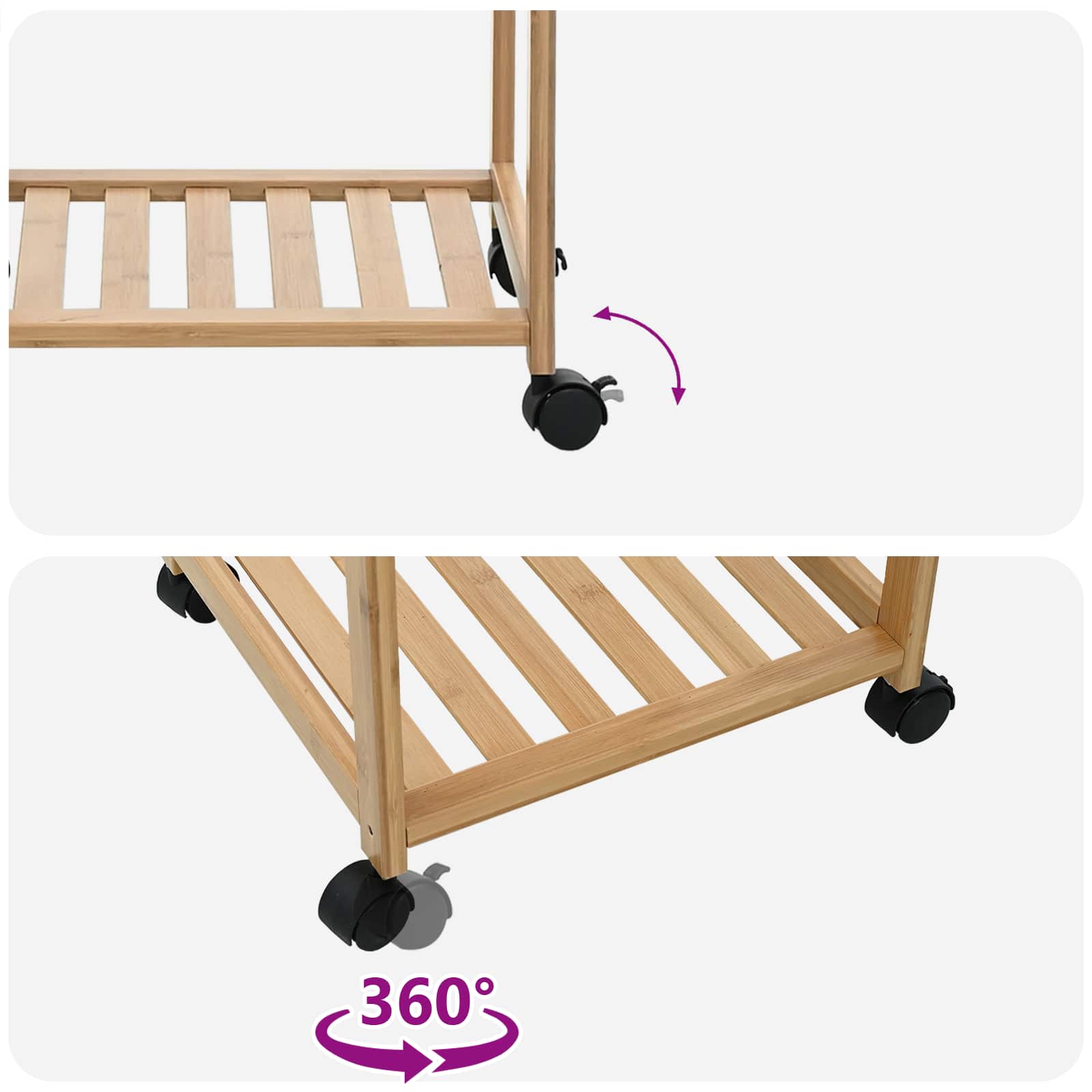 Kitchen Trolley on Wheels Natural 37 x 36 x 80 cm Bamboo