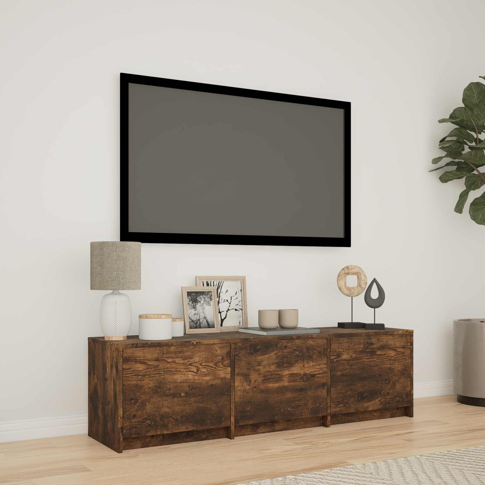 TV spintelė su LED 140 x 34 x 40 cm Rūkytas Ąžuolas