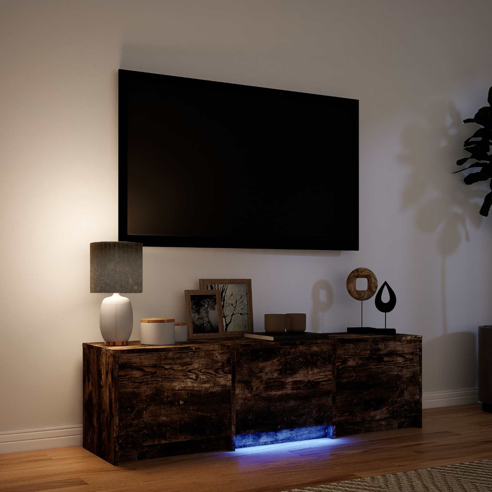 TV spintelė su LED 140 x 34 x 40 cm Rūkytas Ąžuolas