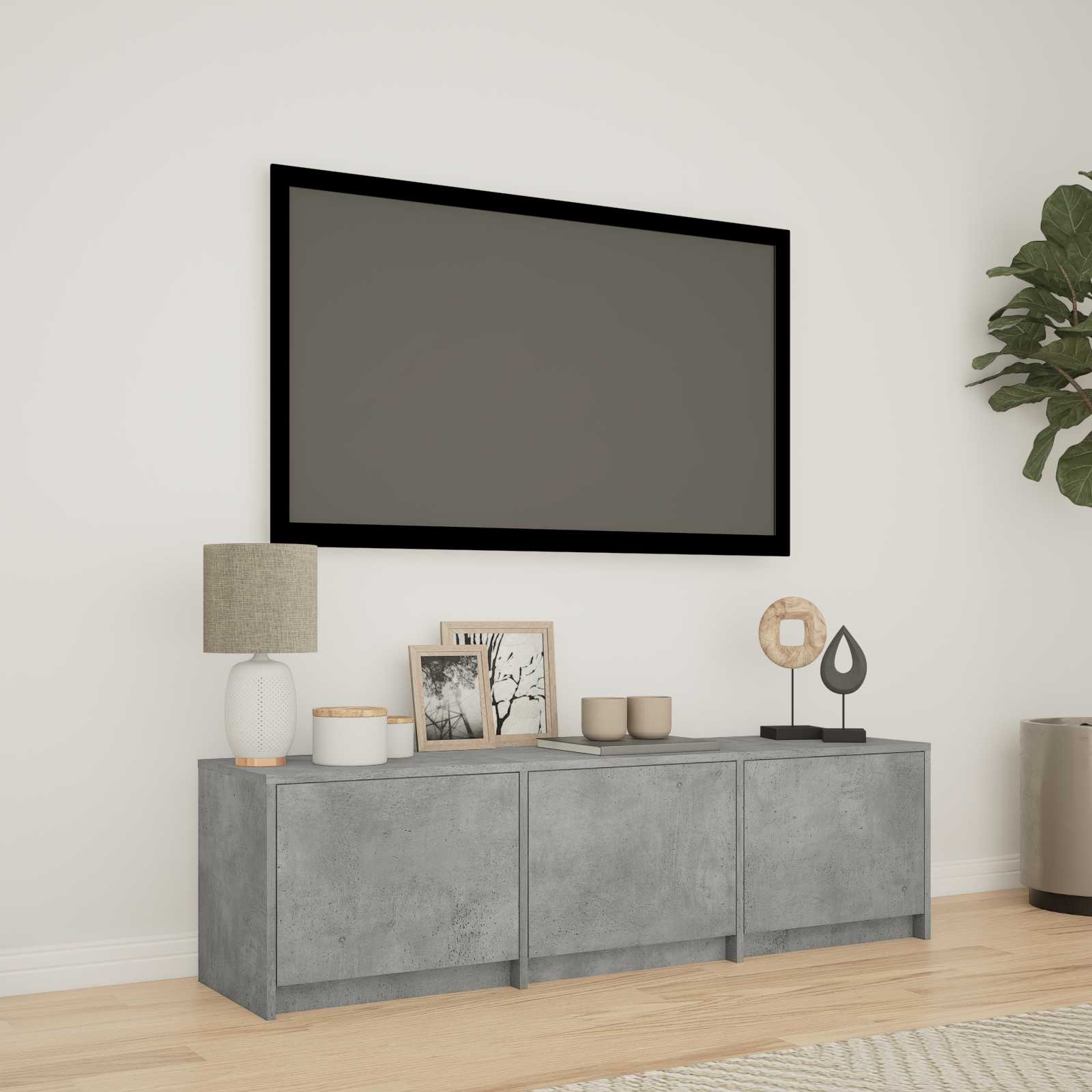 TV skapītis ar LED apgaismojumu betona pelēkā krāsā 140 x 34 x 40 cm