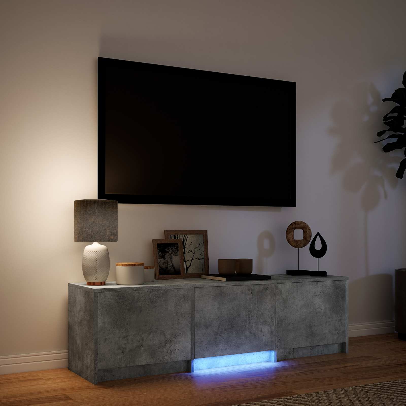 TV skapītis ar LED apgaismojumu betona pelēkā krāsā 140 x 34 x 40 cm