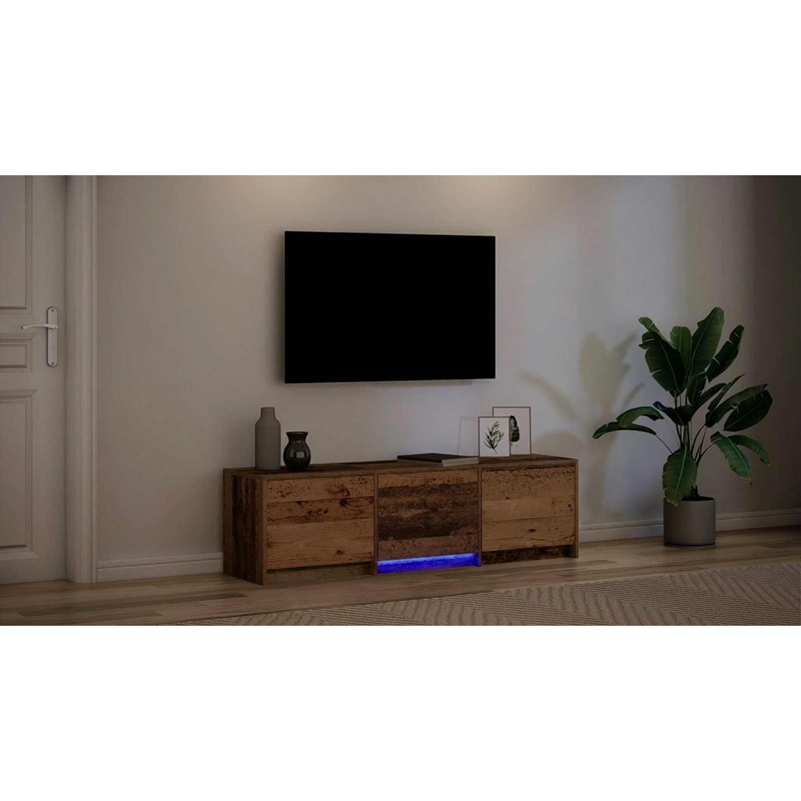TV spinta su LED su stalčių Senovinis medis 140 x 34 x 40 cm