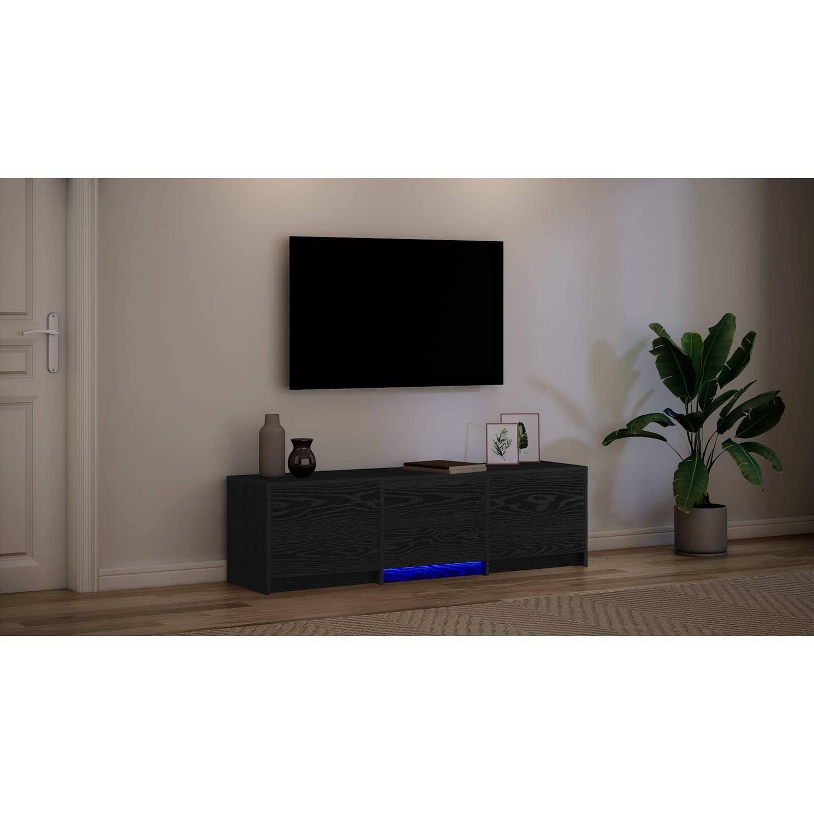 TV spinta su LED su stalčių Juodas ąžuolas 140 x 34 x 40 cm