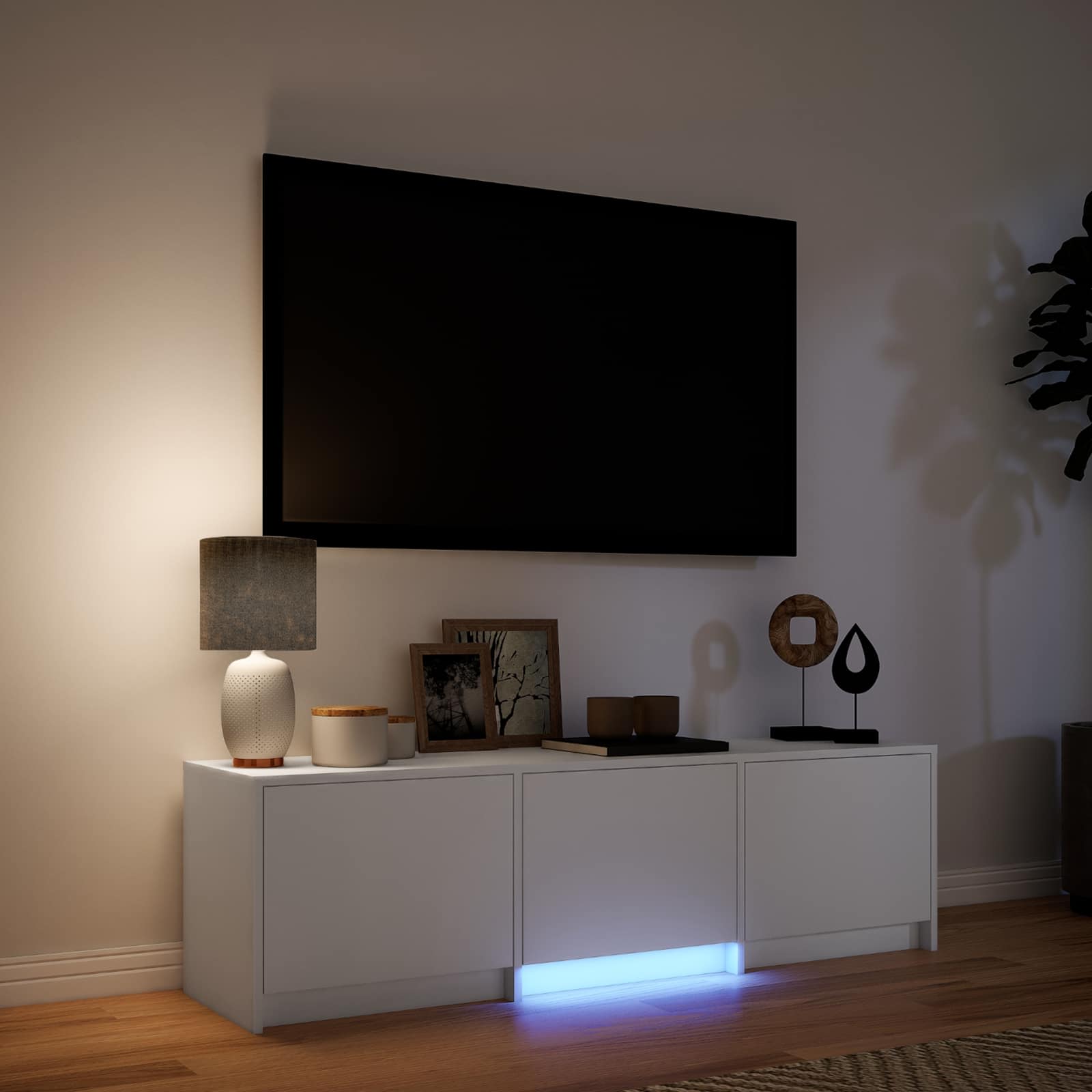 TV spintelė su LED Baltas 140 x 34 x 40 cm Dirbtinė mediena