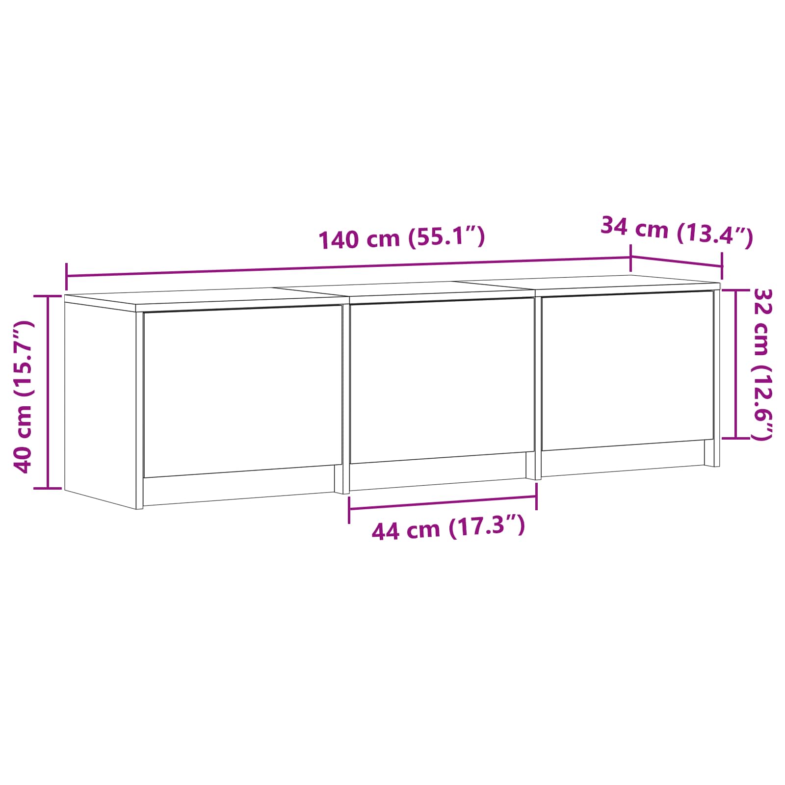 TV spintelė su LED su LED Pilka Sonoma 140 x 34 x 40 cm
