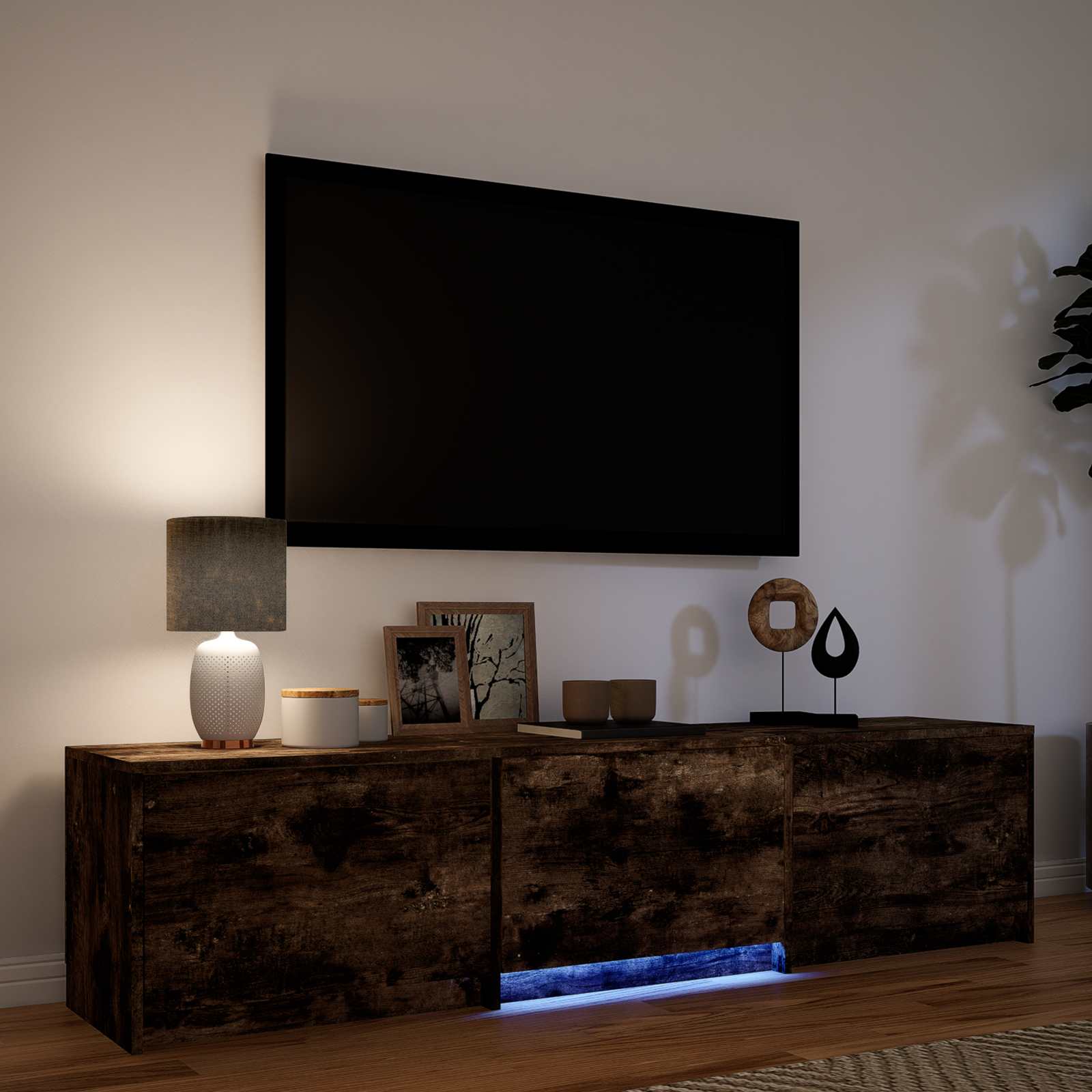 TV spintelė su LED 165 x 34 x 40 cm Rūkytas Ąžuolas