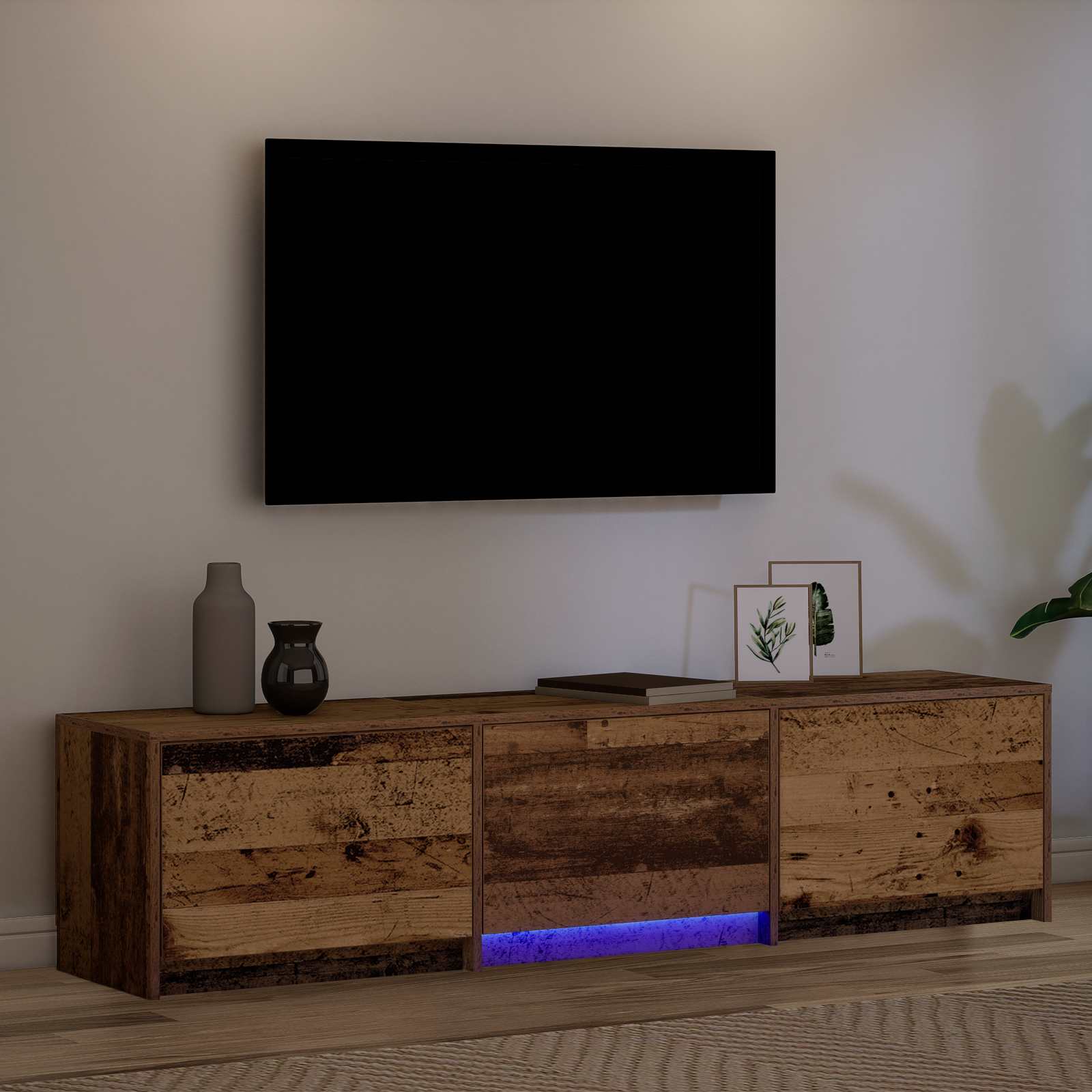 TV spinta su LED su stalčių Senovinis medis 162 x 34 x 40 cm