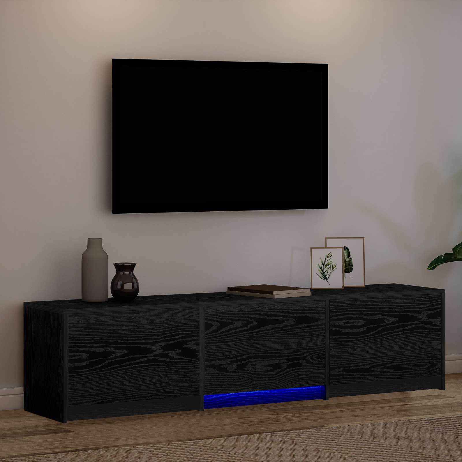TV skapītis ar LED apgaismojumu un atvilktnēm Melns ozols 162 x 34 x 40 cm