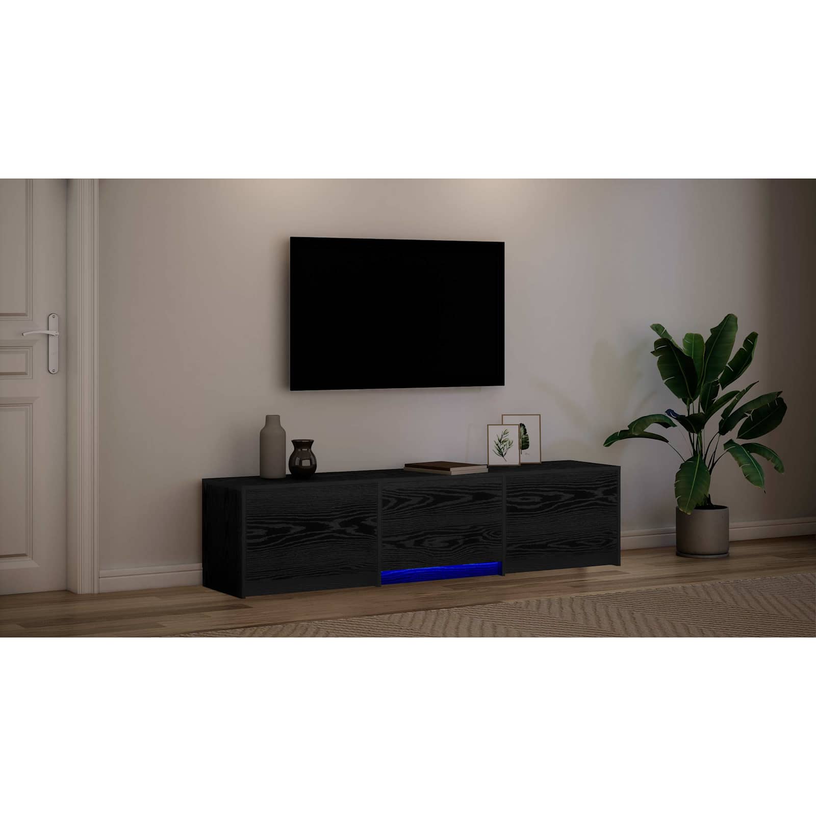TV spinta su LED su stalčių Juodas ąžuolas 162 x 34 x 40 cm
