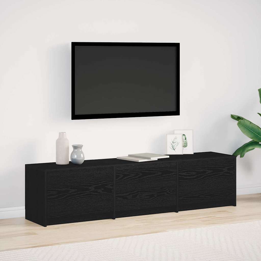TV skapītis ar LED apgaismojumu un atvilktnēm Melns ozols 162 x 34 x 40 cm