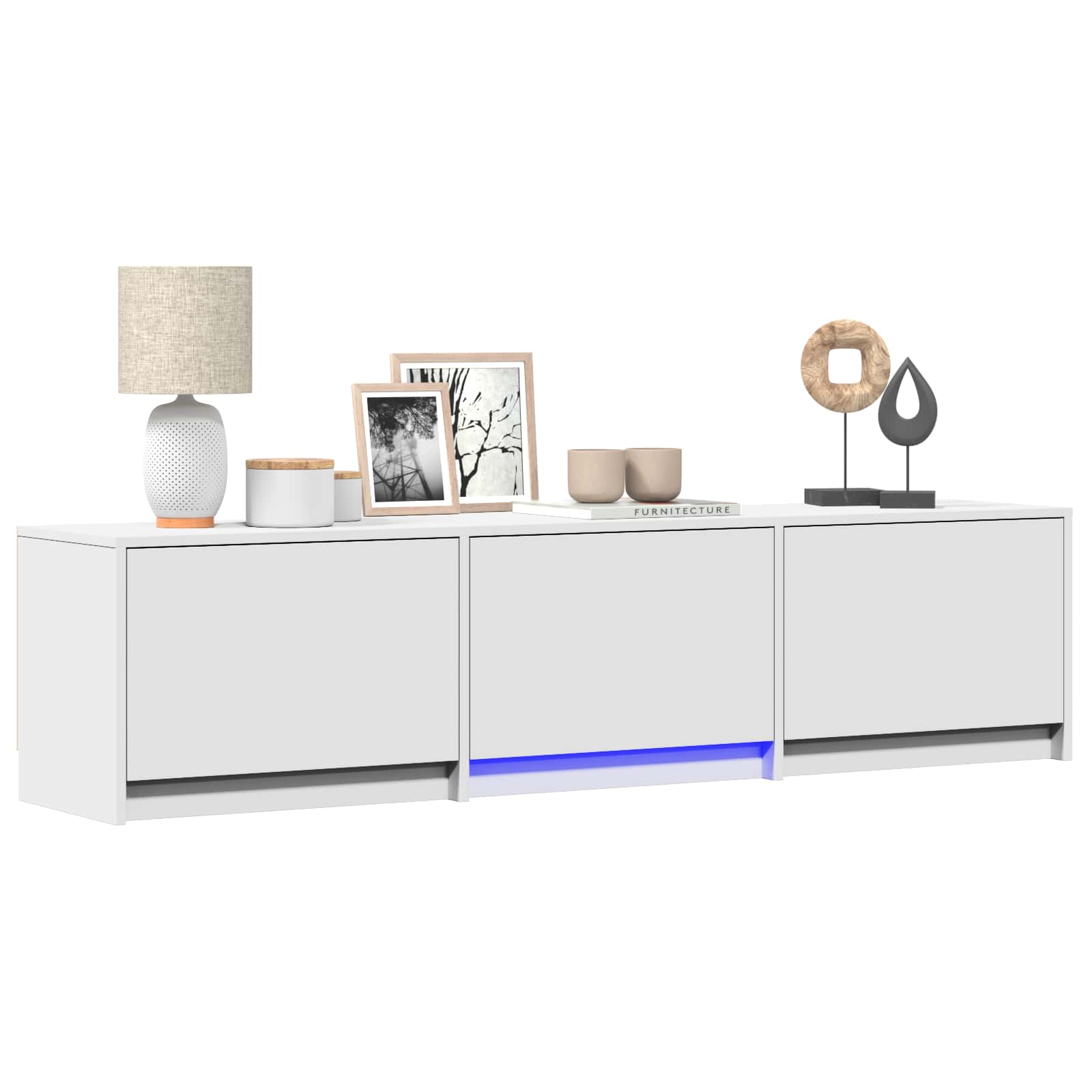 Televizora skapītis ar LED gaismām Balts 165 x 34 x 40 cm, inženierijas koks